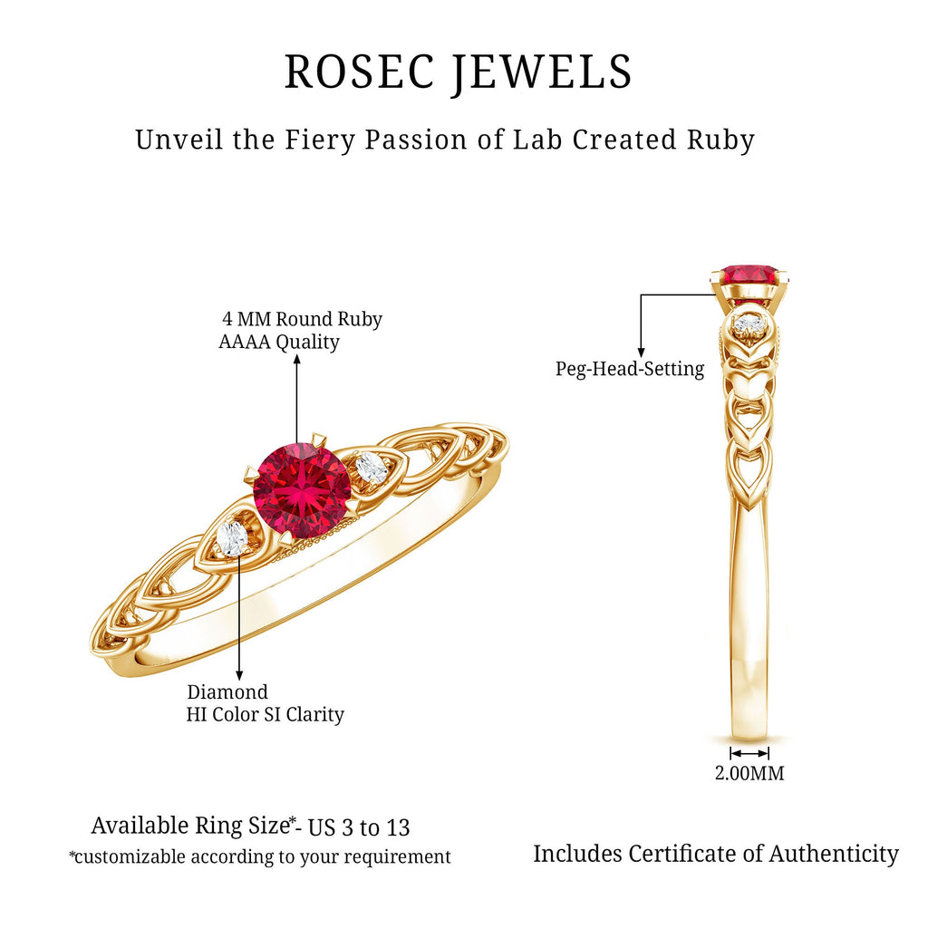 Lab Grown Ruby Ring – Designer Promise Ring with Sparkling Diamond Accents in Prong Setting