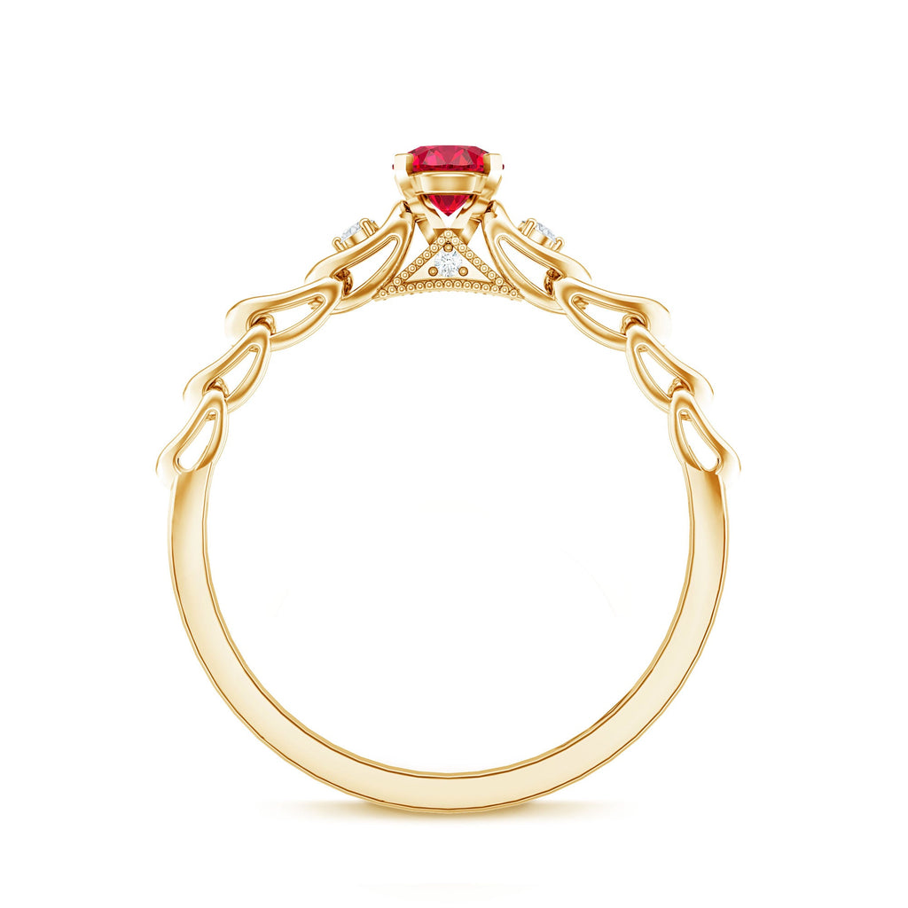 Lab Grown Ruby Ring – Designer Promise Ring with Sparkling Diamond Accents in Prong Setting