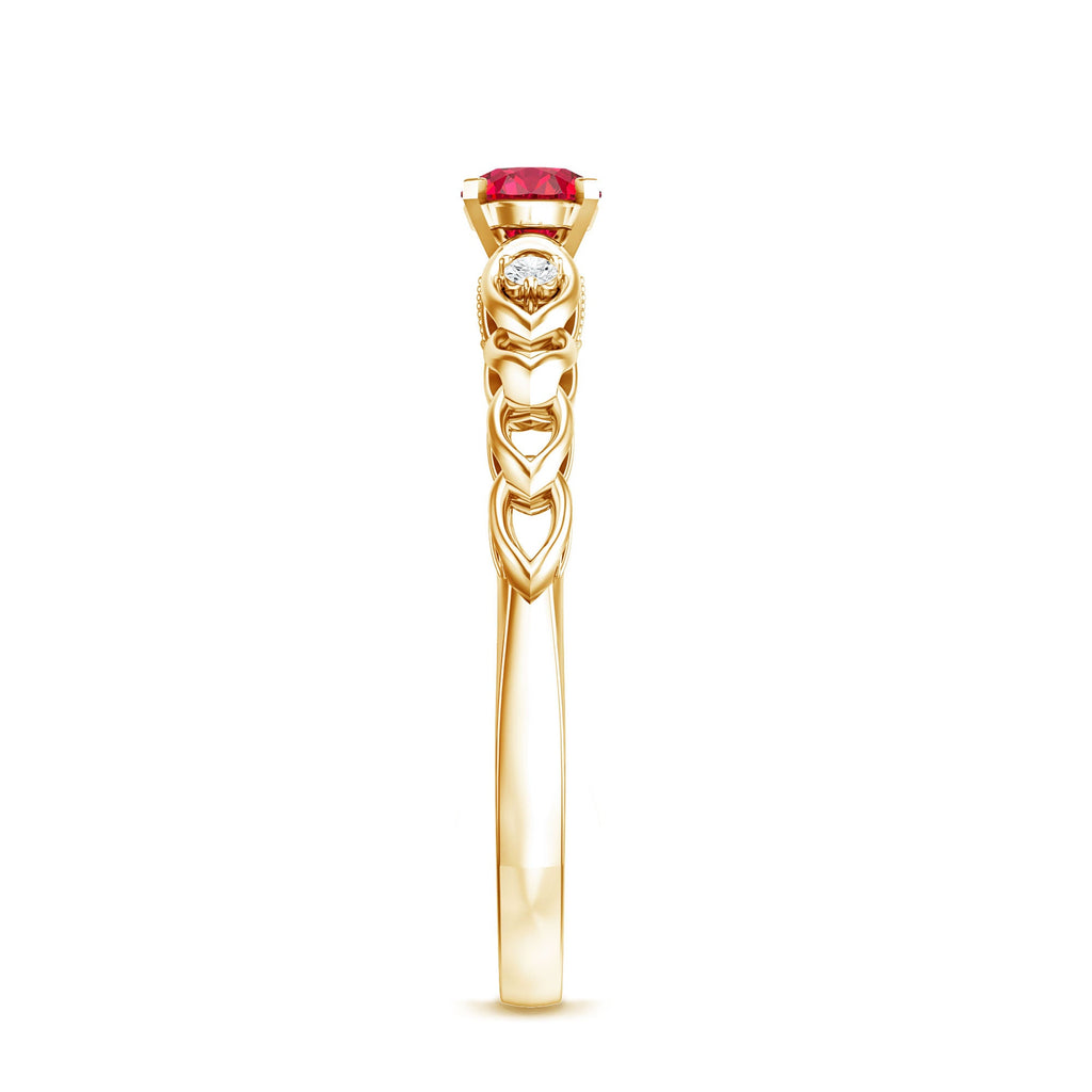 Lab Grown Ruby Ring – Designer Promise Ring with Sparkling Diamond Accents in Prong Setting