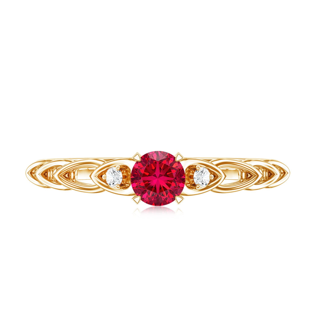 Lab Grown Ruby Ring – Designer Promise Ring with Sparkling Diamond Accents in Prong Setting