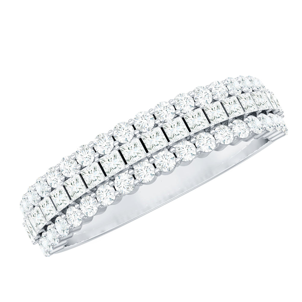 Classic Moissanite Three Row Wedding Band Ring