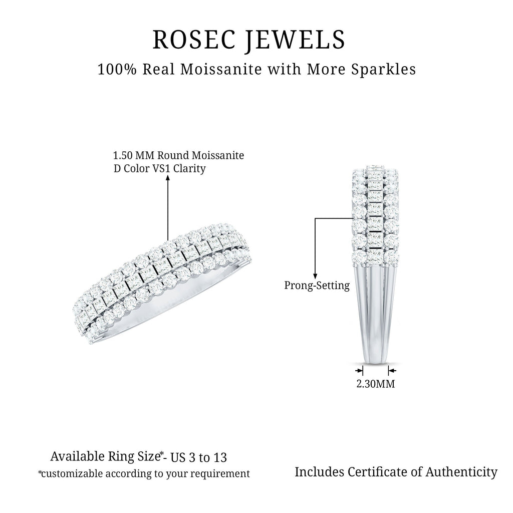 Classic Moissanite Three Row Wedding Band Ring