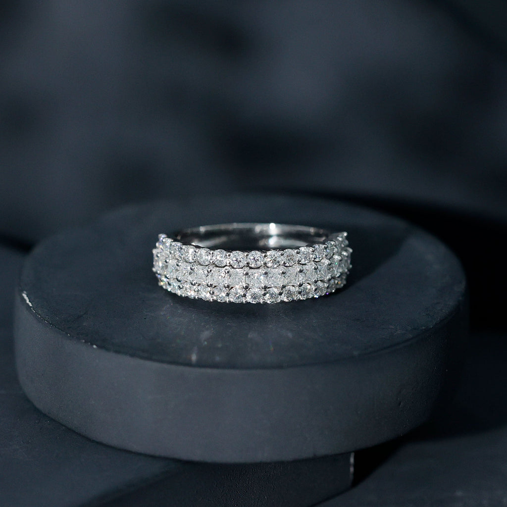 Classic Moissanite Three Row Wedding Band Ring