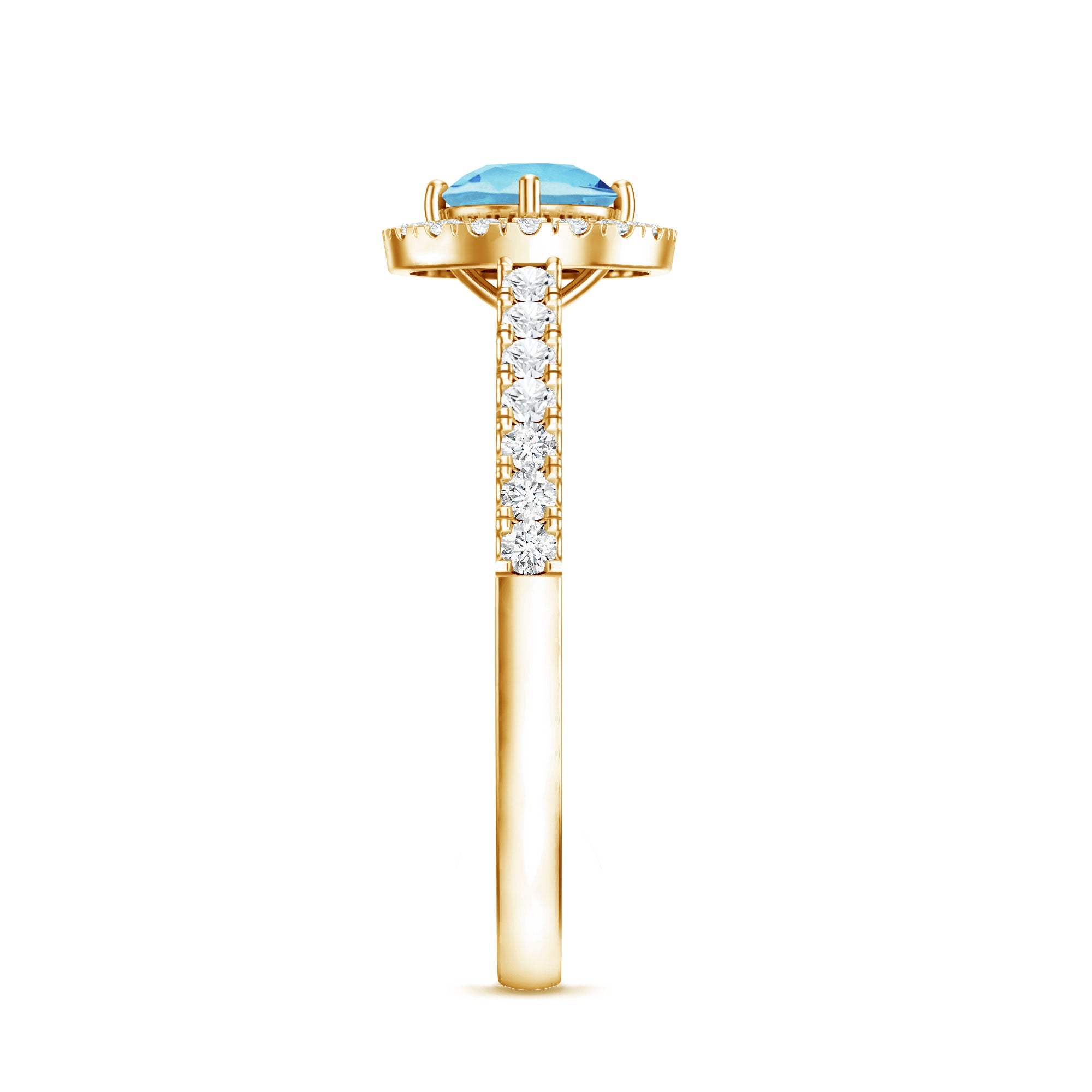 Aquamarine Engagement Ring – 6mm Aquamarine Stone With Diamond Halo & Side Stones