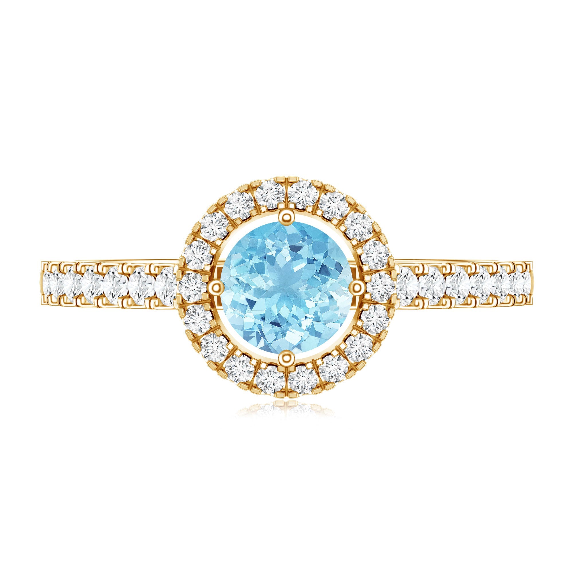 Aquamarine Engagement Ring – 6mm Aquamarine Stone With Diamond Halo & Side Stones