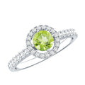 Peridot Engagement Ring – Half Carat Peridot with Diamond Halo & Sparkling Band