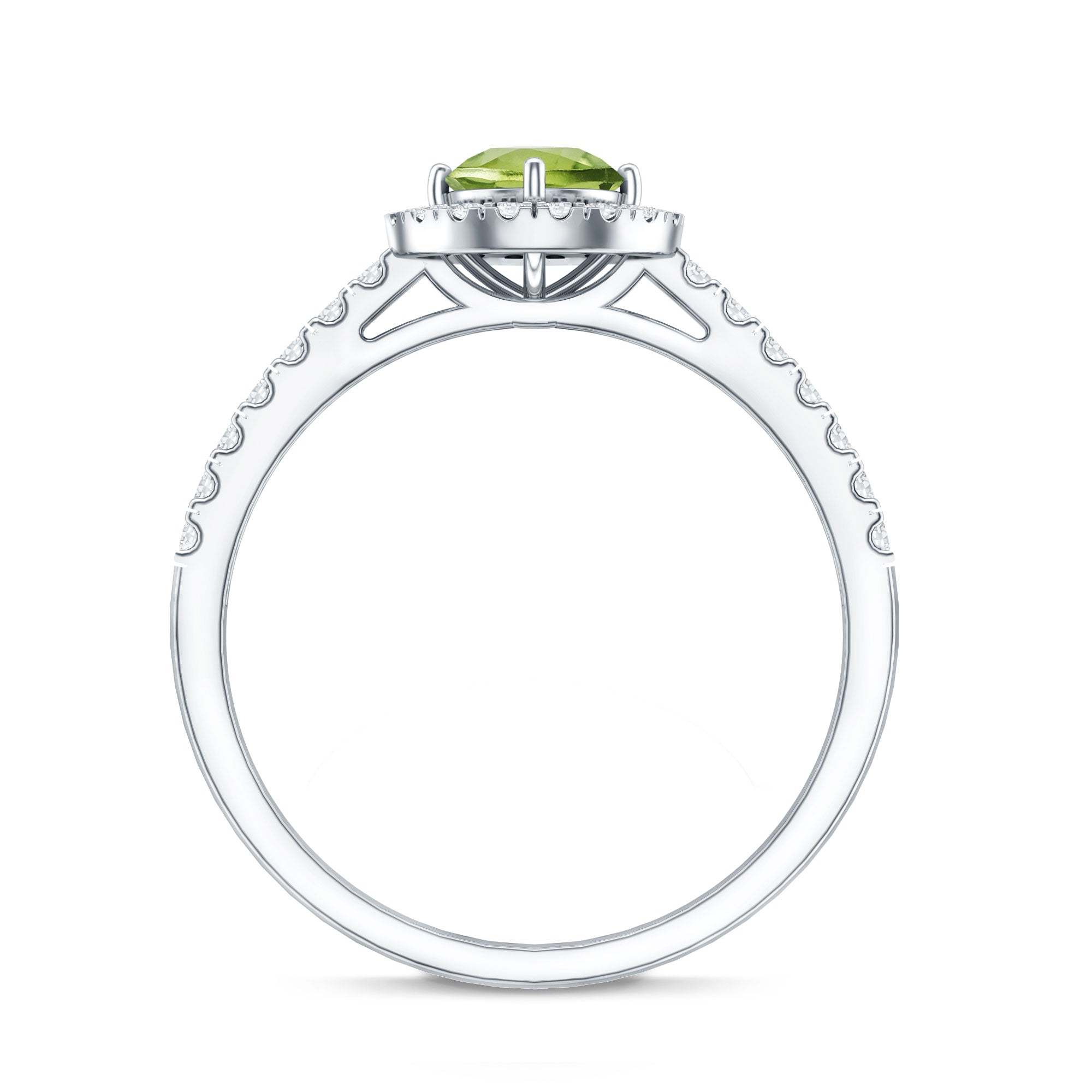 Peridot Engagement Ring – Half Carat Peridot with Diamond Halo & Sparkling Band