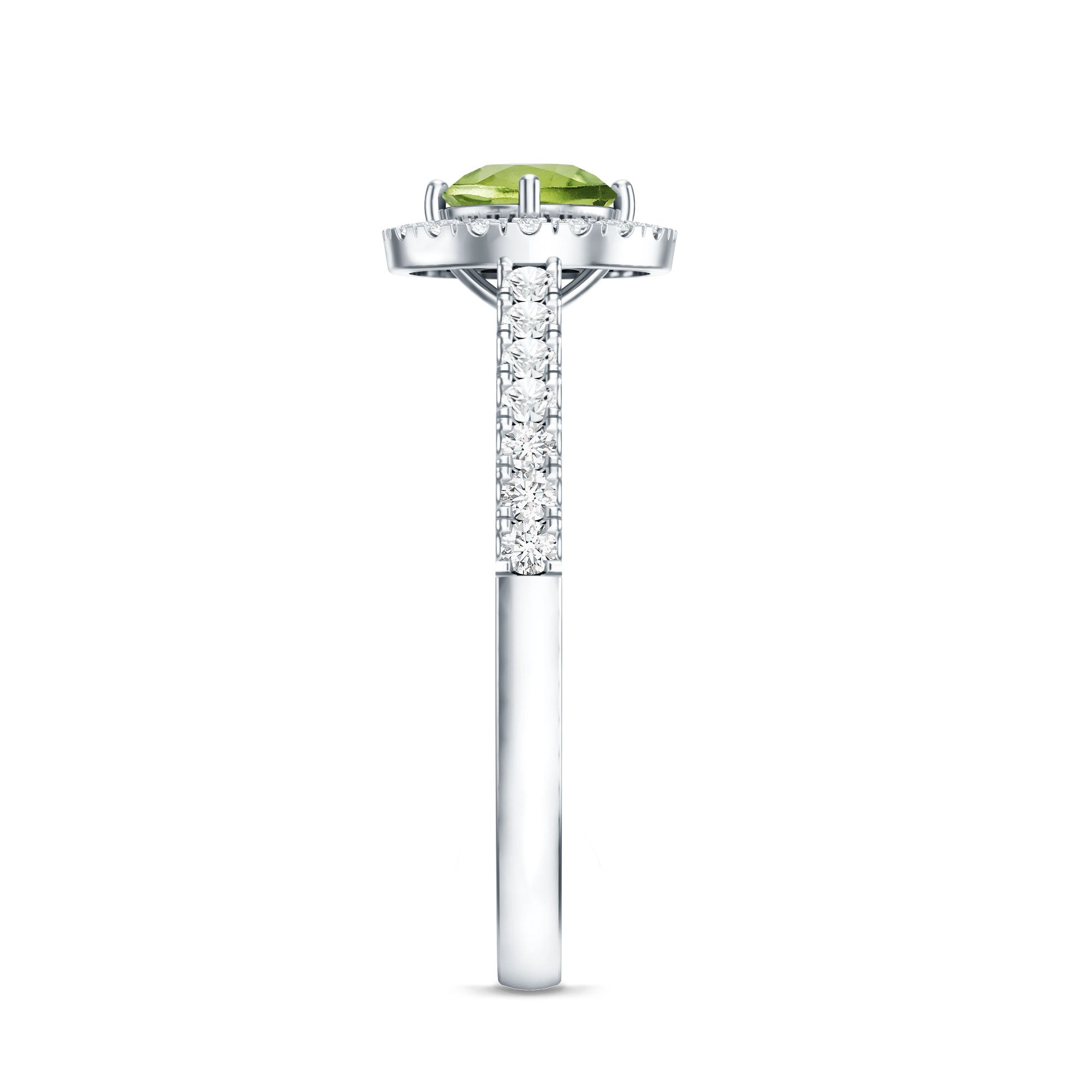 Peridot Engagement Ring – Half Carat Peridot with Diamond Halo & Sparkling Band