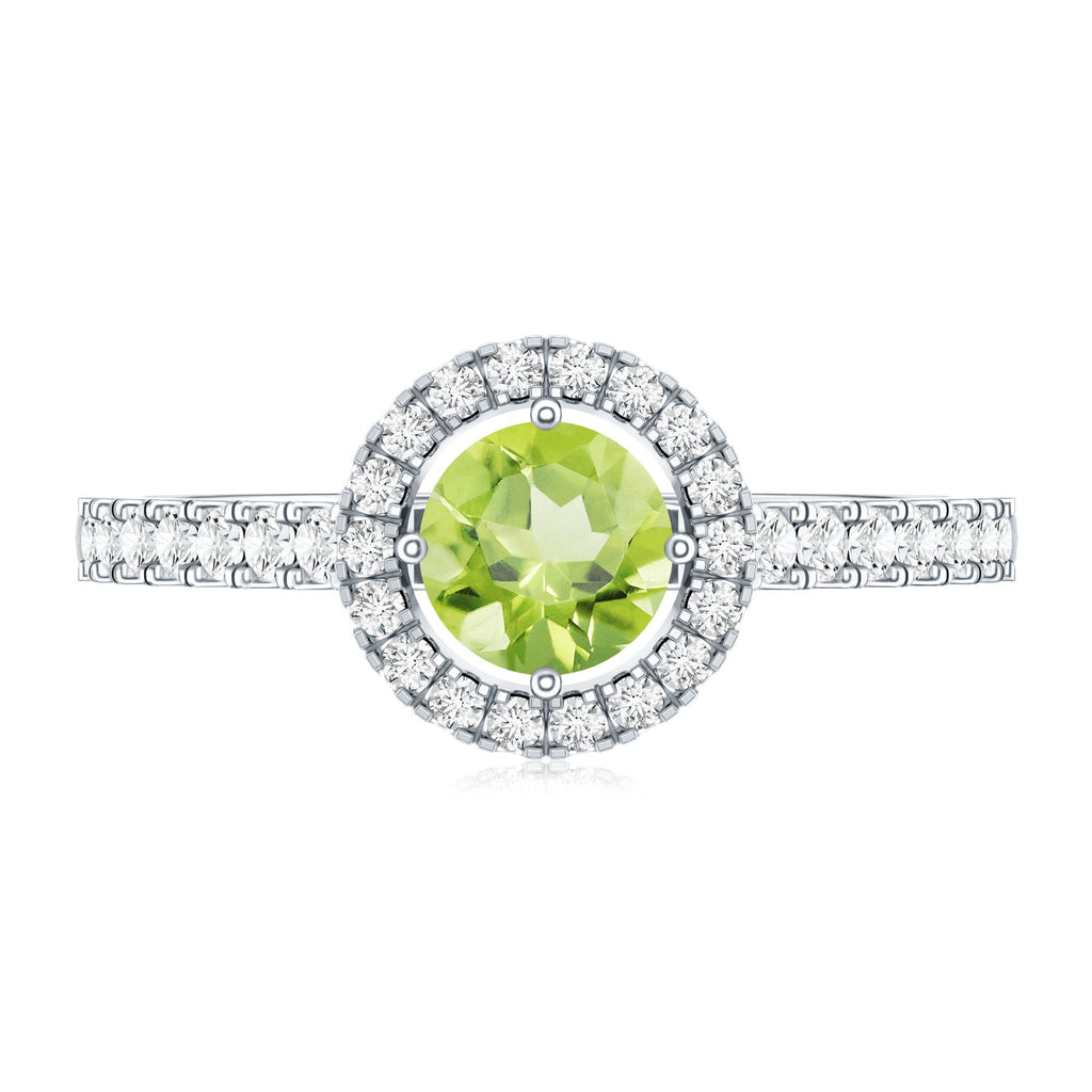 Peridot Engagement Ring – Half Carat Peridot with Diamond Halo & Sparkling Band
