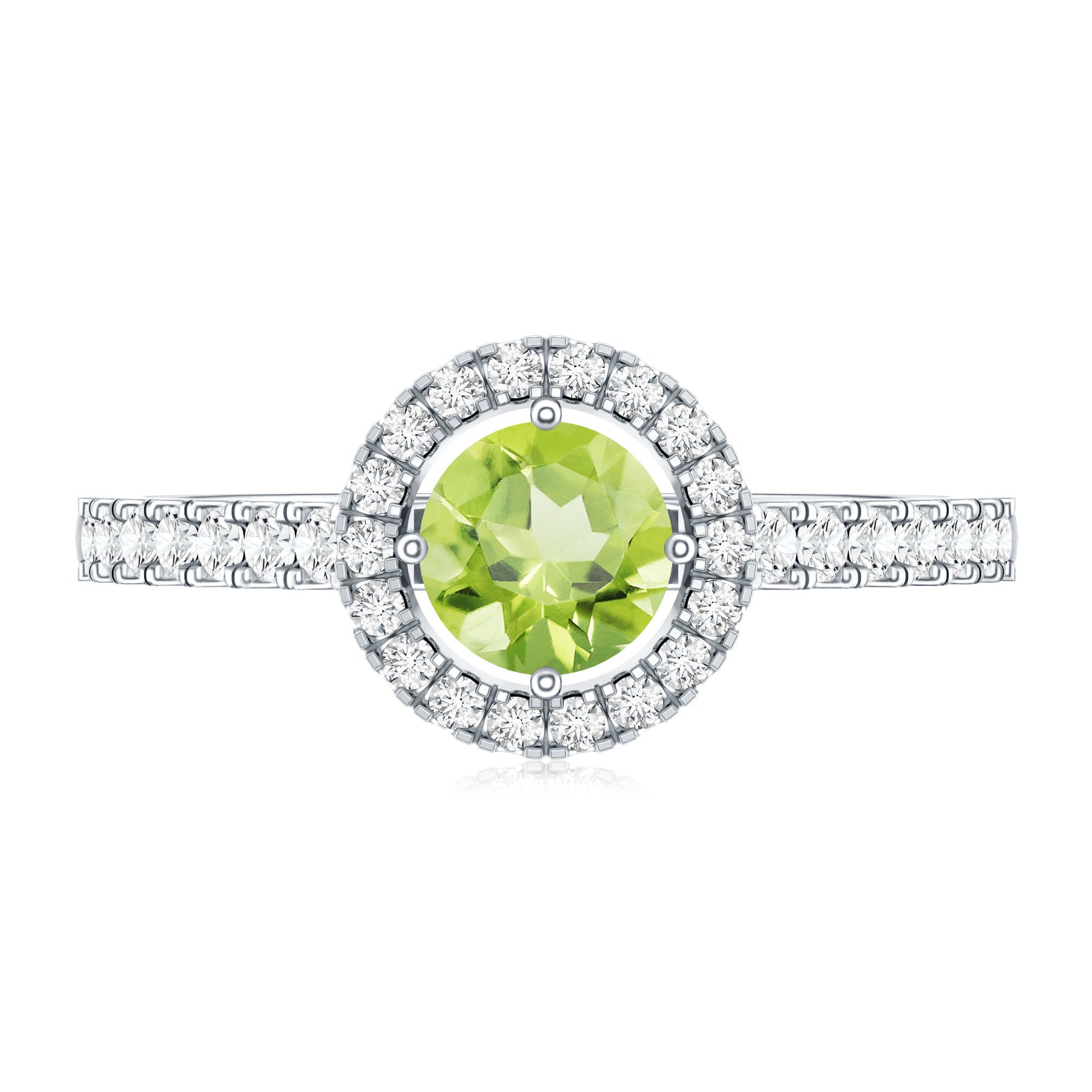 Peridot Engagement Ring – Half Carat Peridot with Diamond Halo & Sparkling Band