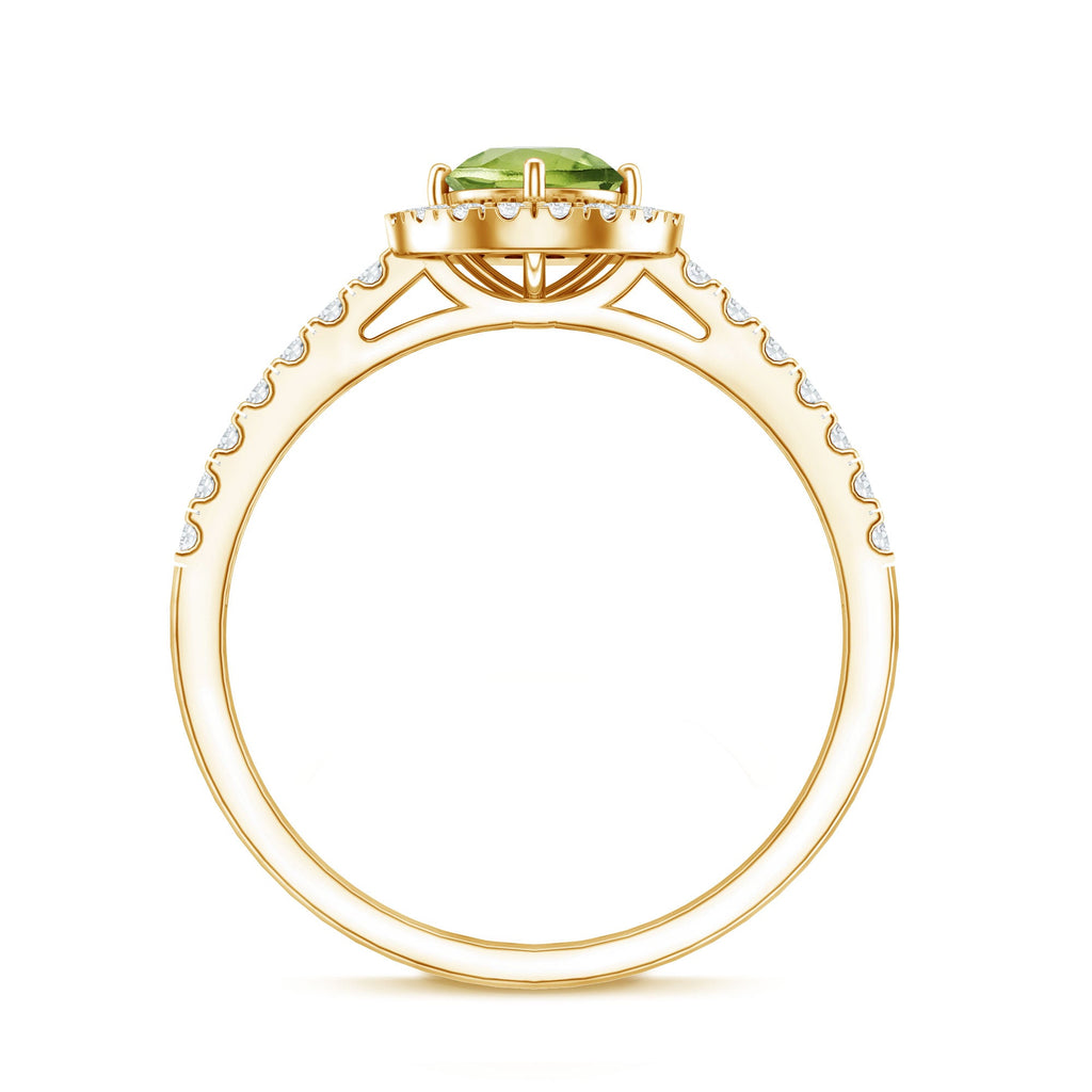 Peridot Engagement Ring – Half Carat Peridot with Diamond Halo & Sparkling Band