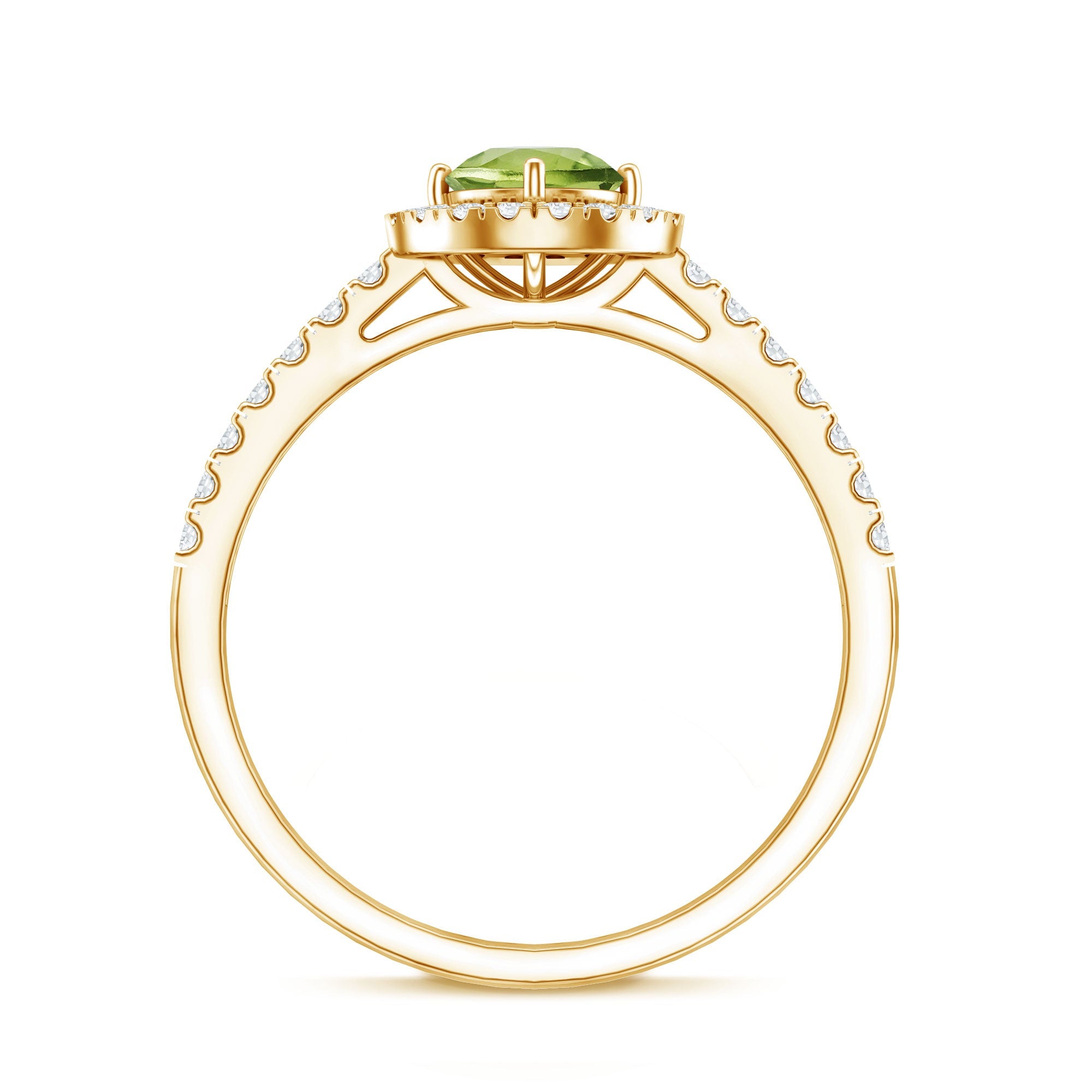 Peridot Engagement Ring – Half Carat Peridot with Diamond Halo & Sparkling Band