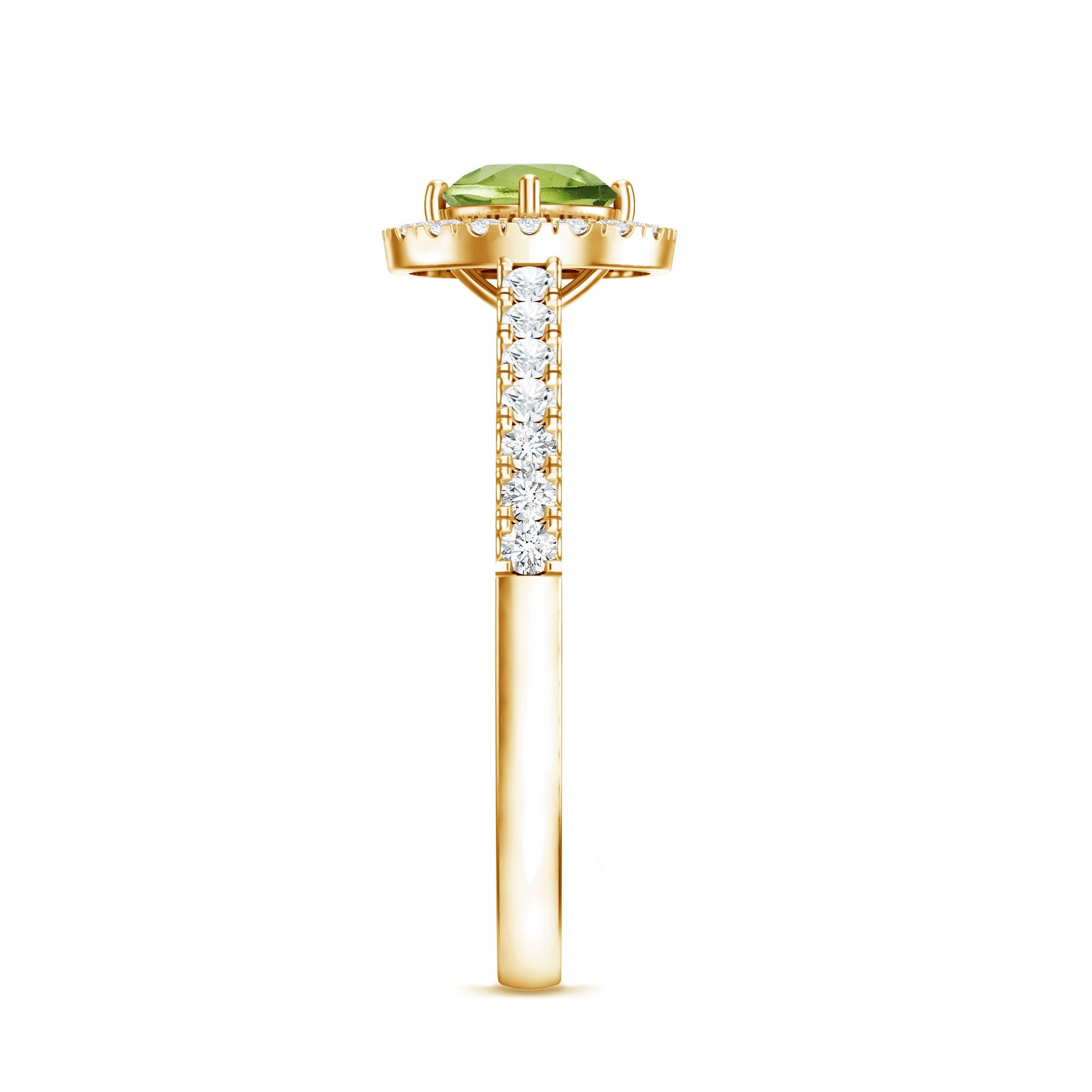 Peridot Engagement Ring – Half Carat Peridot with Diamond Halo & Sparkling Band