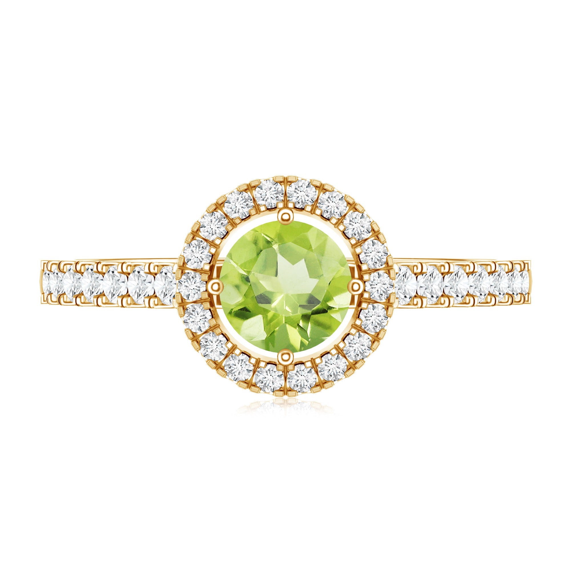 Peridot Engagement Ring – Half Carat Peridot with Diamond Halo & Sparkling Band