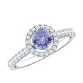 Tanzanite Promise Ring – 5mm Blue Gemstone Band With Diamond Halo Setting
