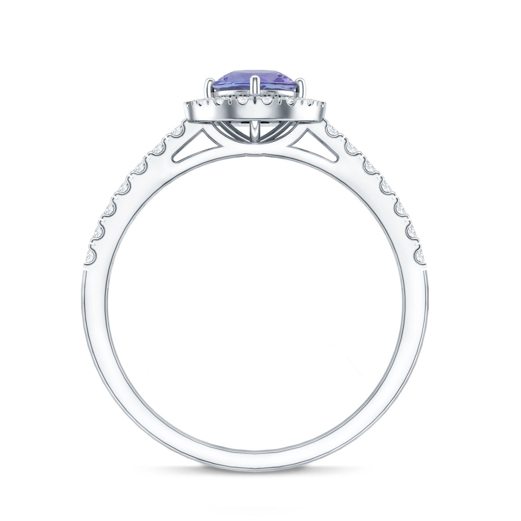 Tanzanite Promise Ring – 5mm Blue Gemstone Band With Diamond Halo Setting