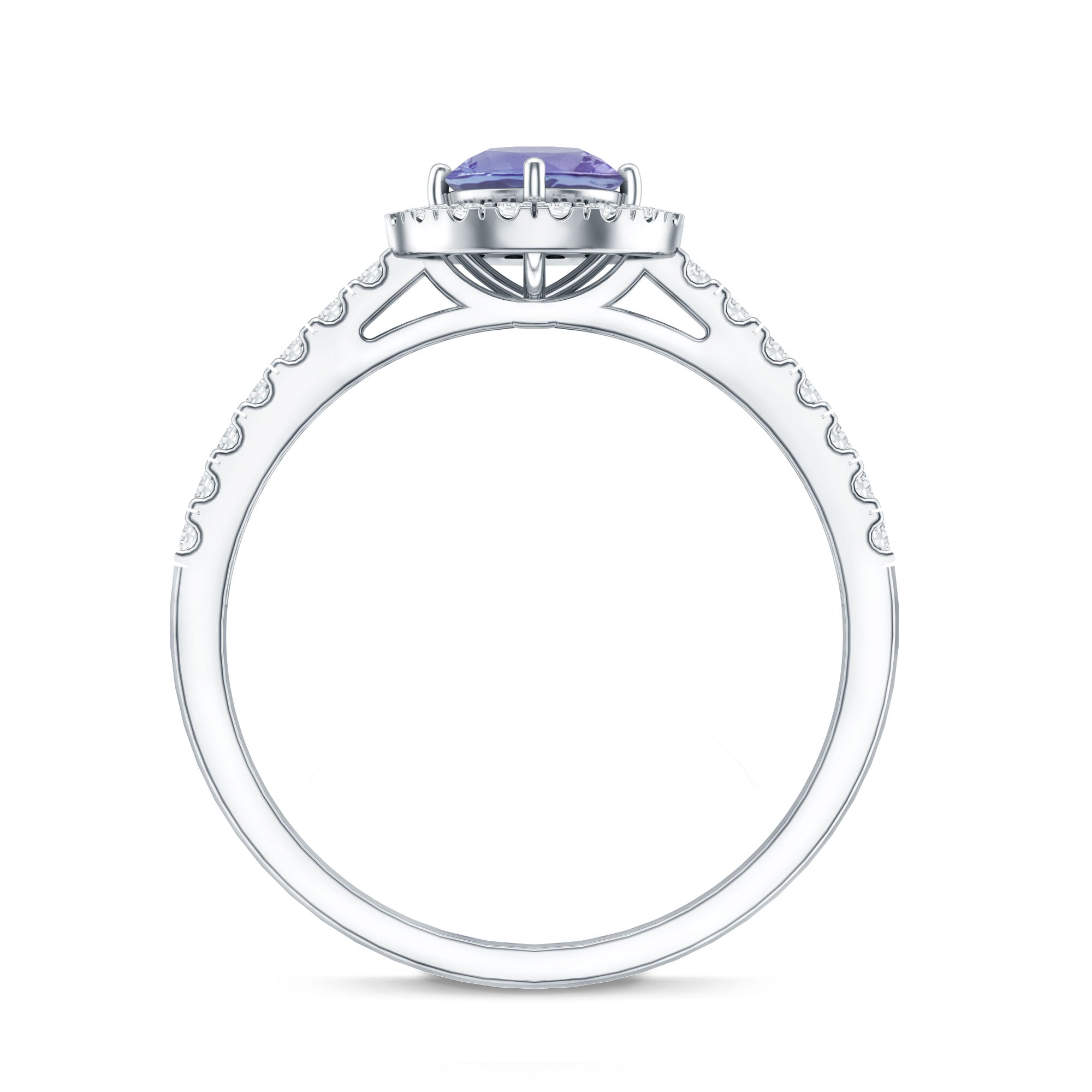 Tanzanite Promise Ring – 5mm Blue Gemstone Band With Diamond Halo Setting