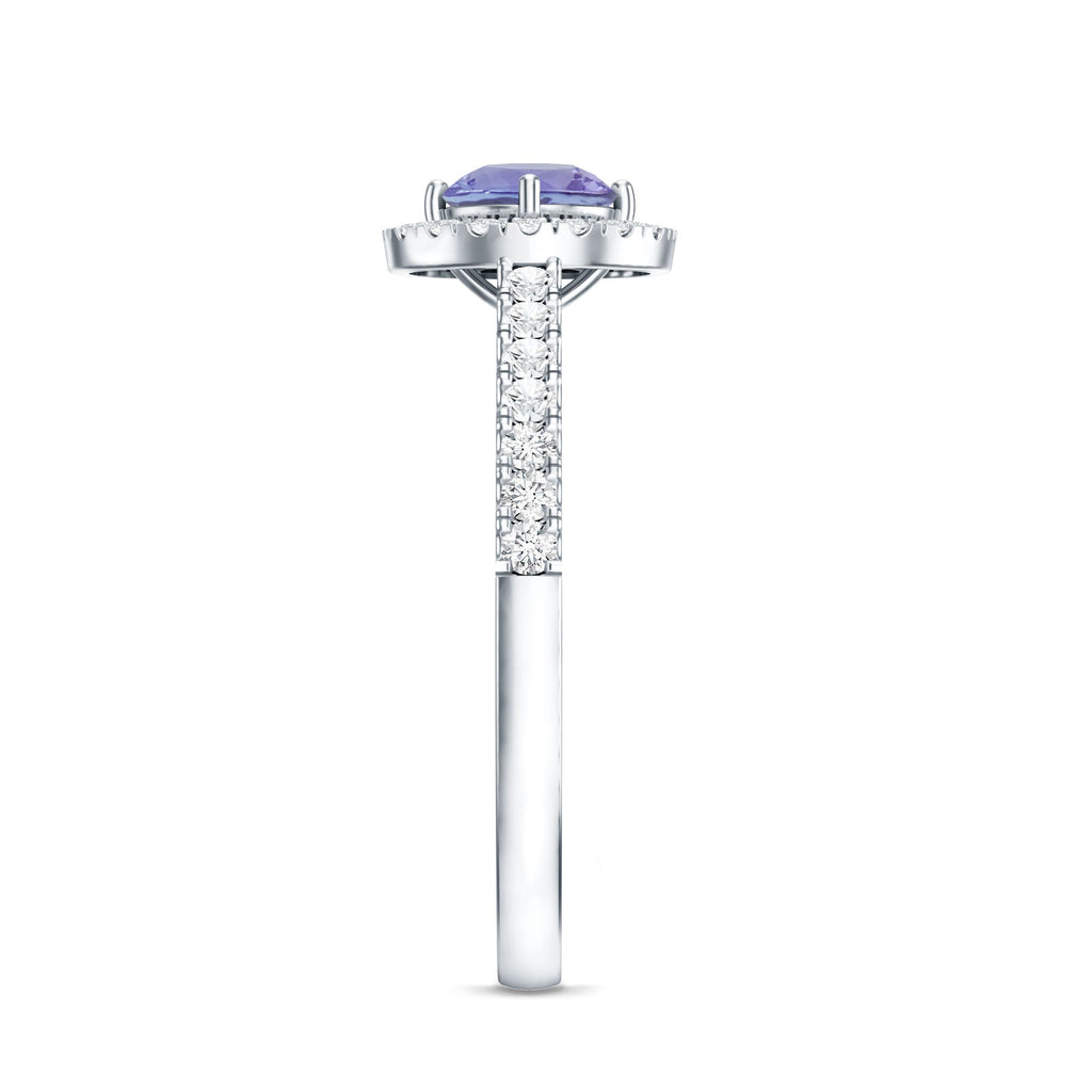 Tanzanite Promise Ring – 5mm Blue Gemstone Band With Diamond Halo Setting