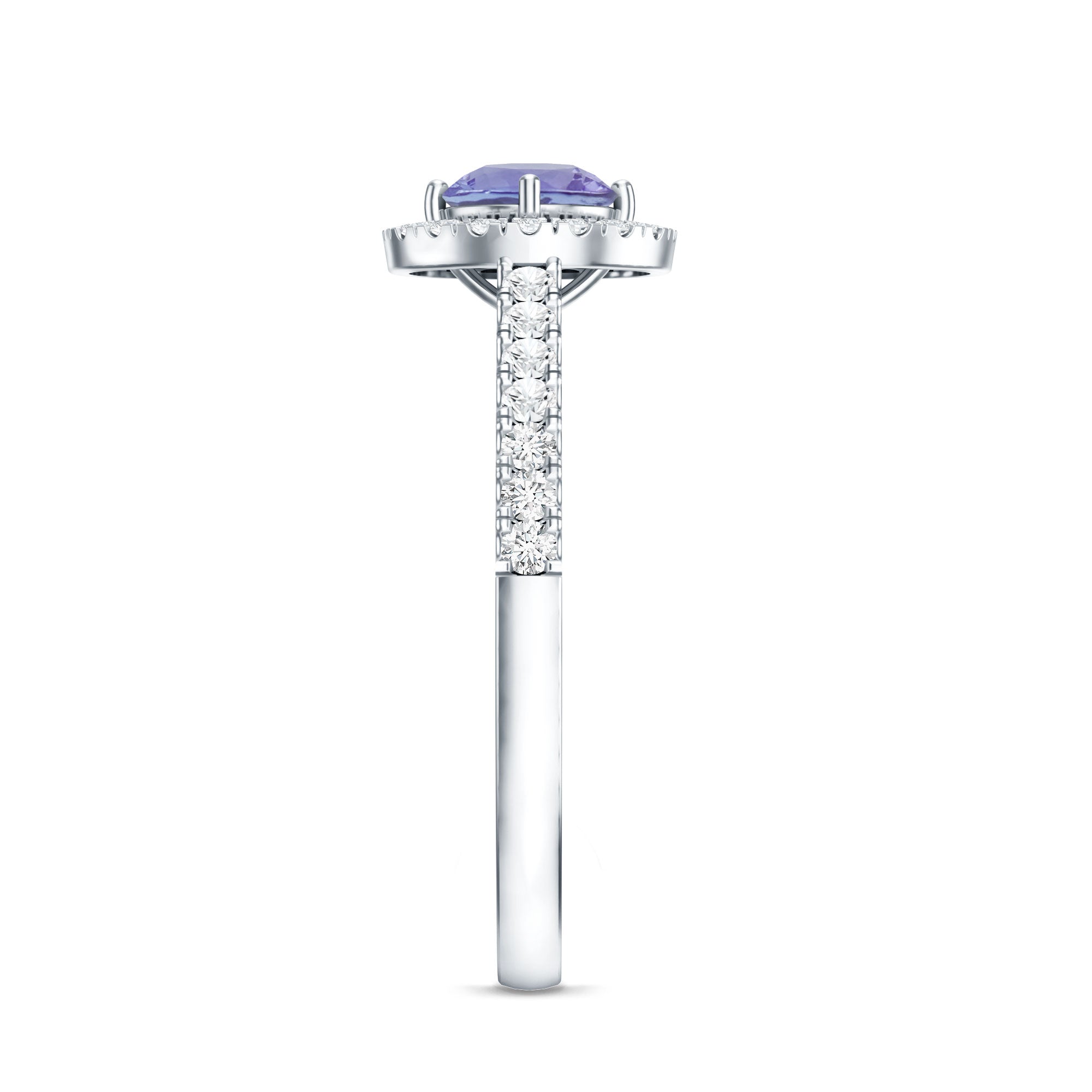 Tanzanite Promise Ring – 5mm Blue Gemstone Band With Diamond Halo Setting
