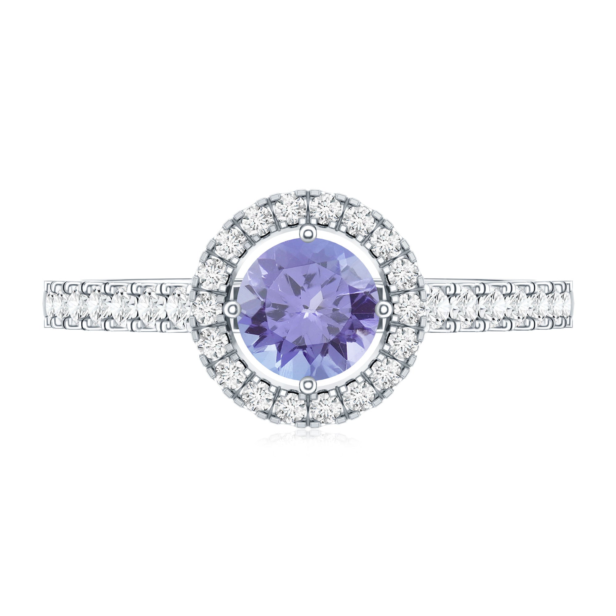 Tanzanite Promise Ring – 5mm Blue Gemstone Band With Diamond Halo Setting