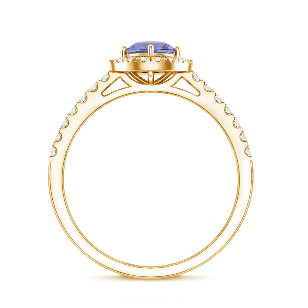 Tanzanite Promise Ring – 5mm Blue Gemstone Band With Diamond Halo Setting