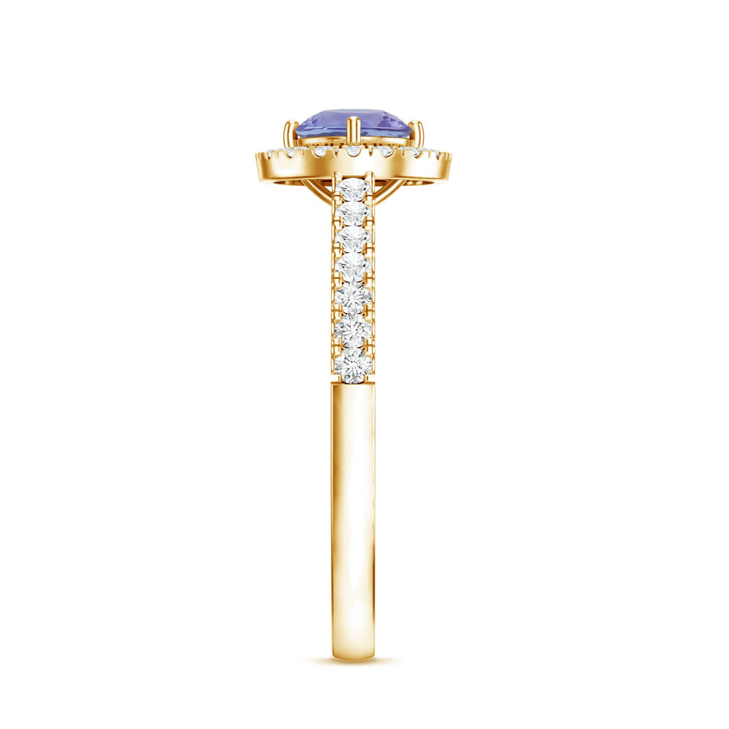 Tanzanite Promise Ring – 5mm Blue Gemstone Band With Diamond Halo Setting