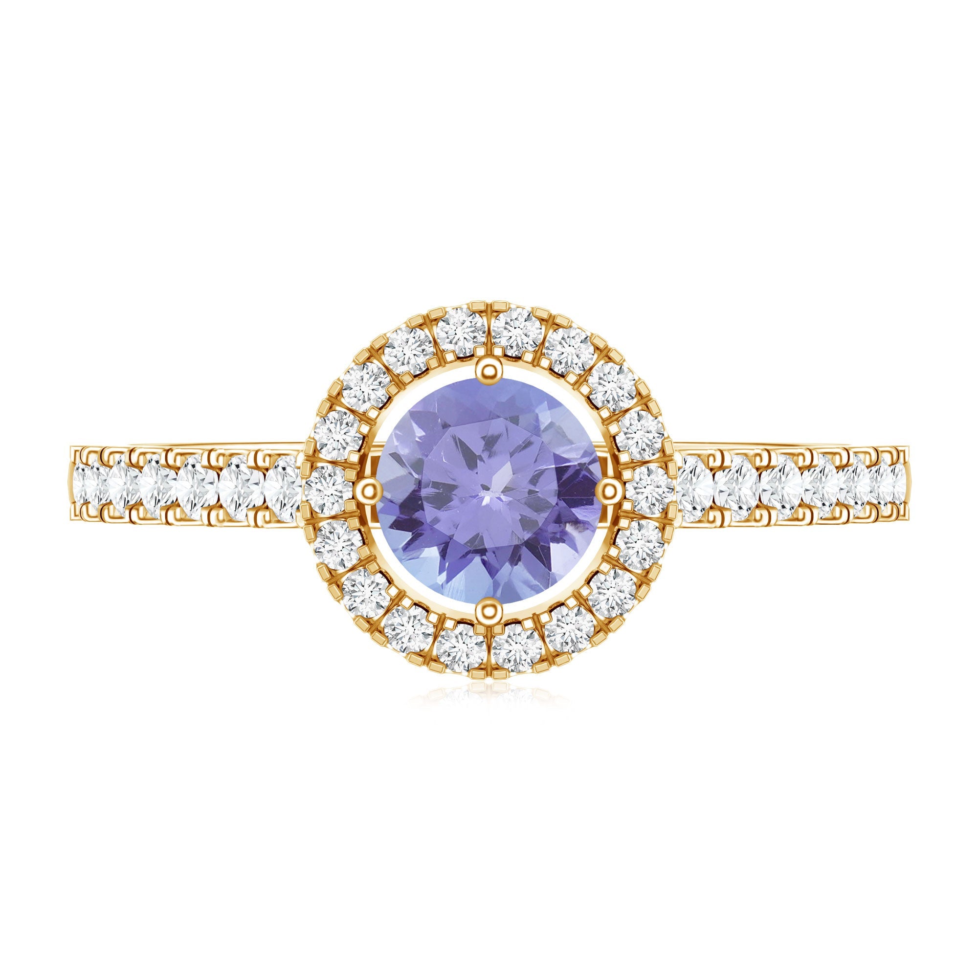Tanzanite Promise Ring – 5mm Blue Gemstone Band With Diamond Halo Setting