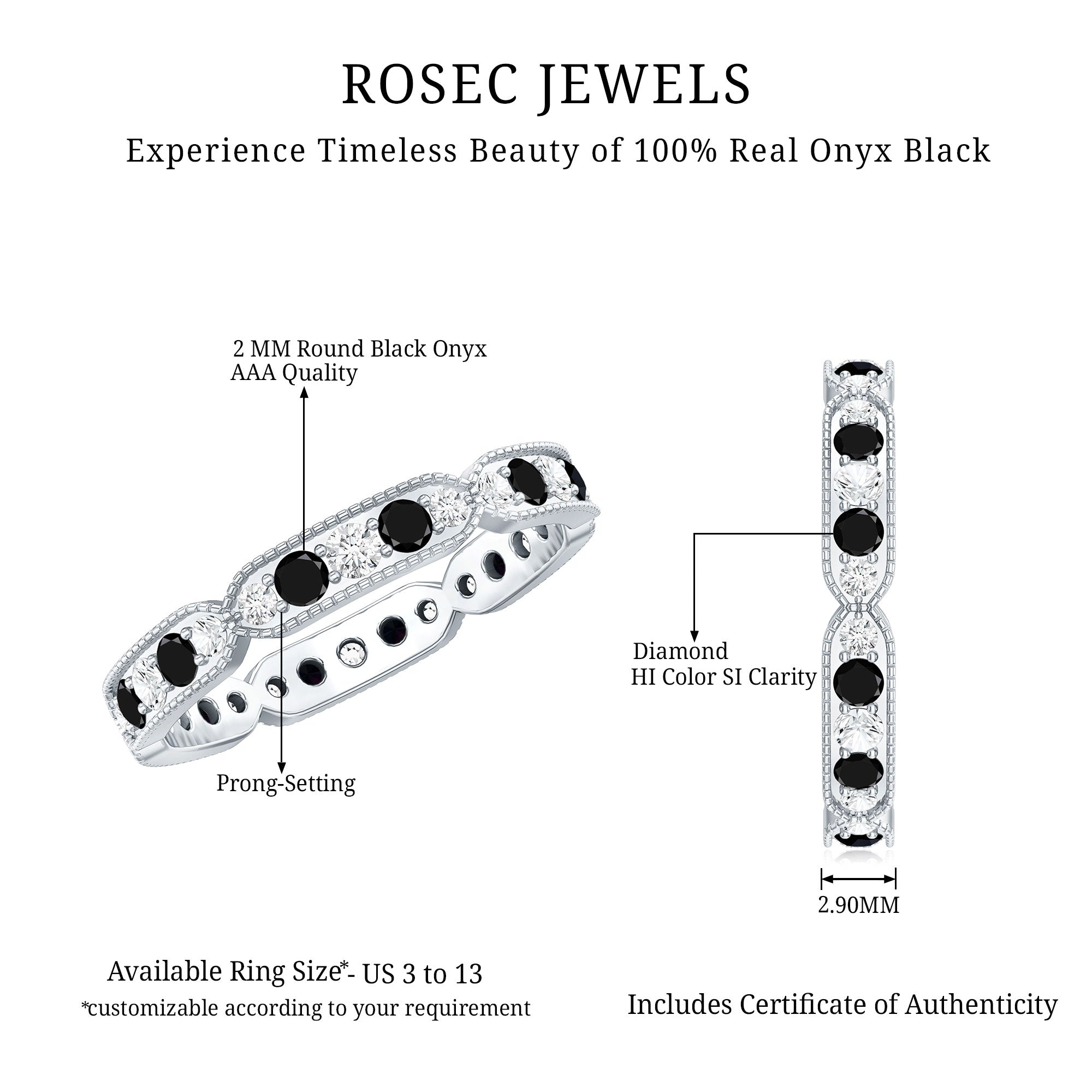 Classic Black Onyx and Diamond Eternity Band Ring