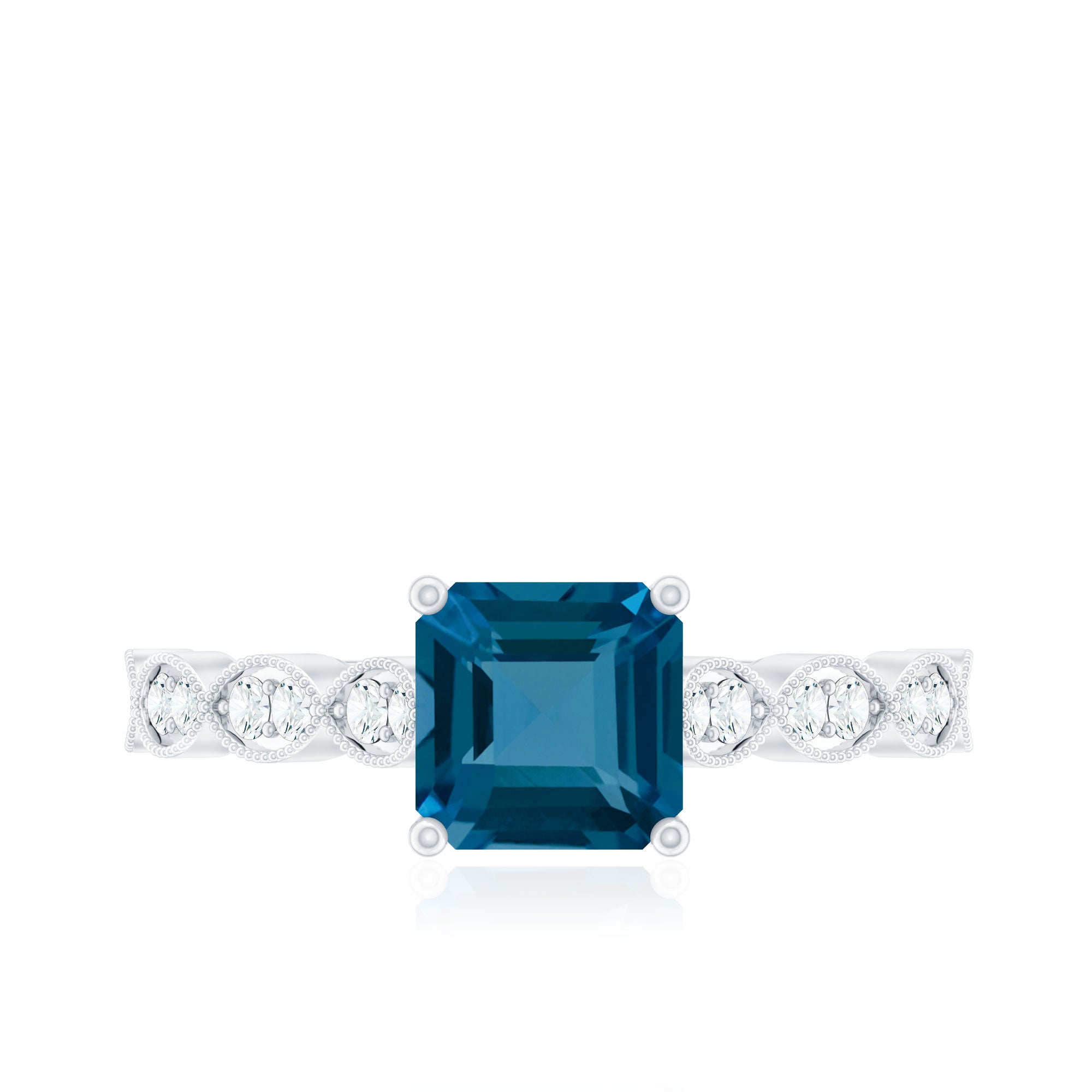 3 Carat Asscher Cut London Blue Topaz Designer Engagement Ring with Diamond