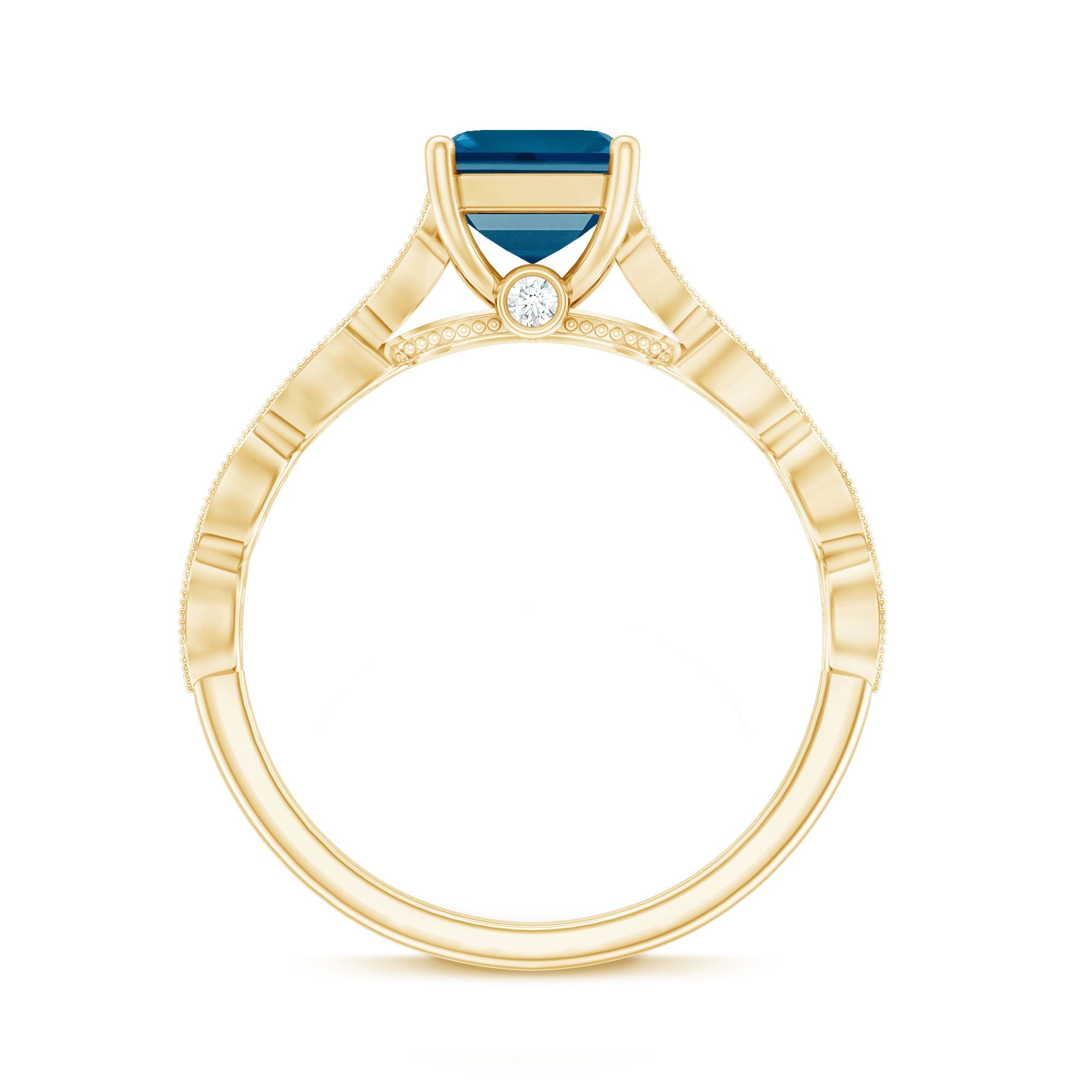 3 Carat Asscher Cut London Blue Topaz Designer Engagement Ring with Diamond