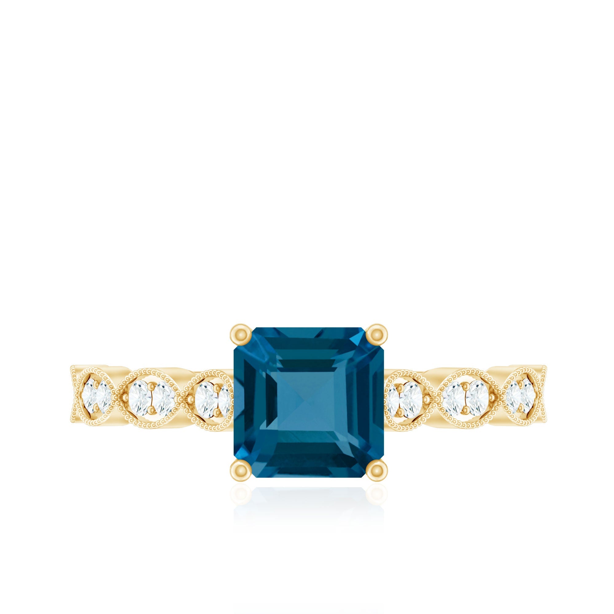3 Carat Asscher Cut London Blue Topaz Designer Engagement Ring with Diamond
