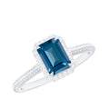 Blue Topaz Engagement Ring – Emerald Cut Blue Topaz with Diamond Halo Accent