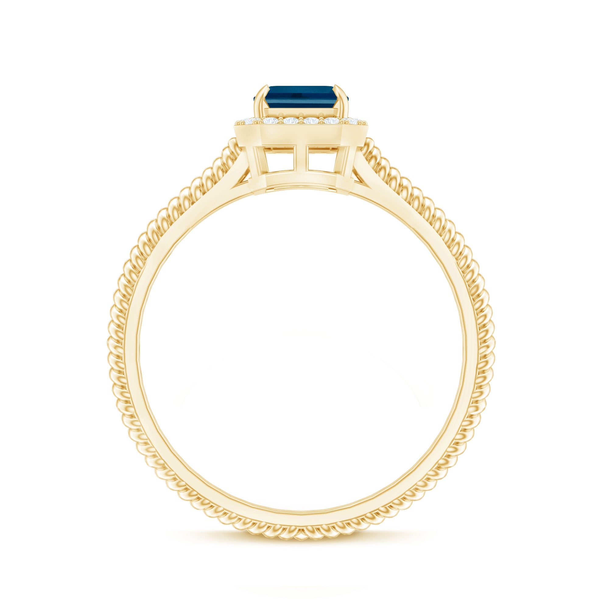 Blue Topaz Engagement Ring – Emerald Cut Blue Topaz with Diamond Halo Accent