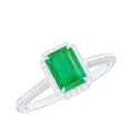 Emerald Engagement Ring - 1.2 Carat Emerald Cut with Diamond Halo & Twisted Rope Band
