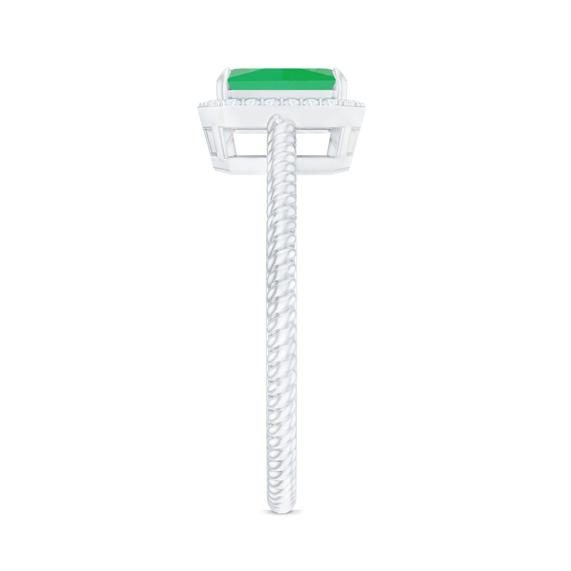 Emerald Engagement Ring - 1.2 Carat Emerald Cut with Diamond Halo & Twisted Rope Band
