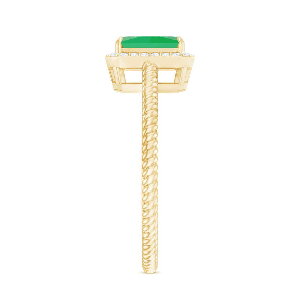 Emerald Engagement Ring - 1.2 Carat Emerald Cut with Diamond Halo & Twisted Rope Band
