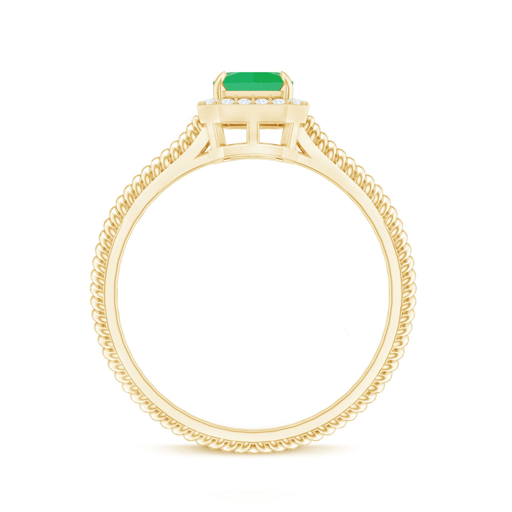 Emerald Engagement Ring - 1.2 Carat Emerald Cut with Diamond Halo & Twisted Rope Band