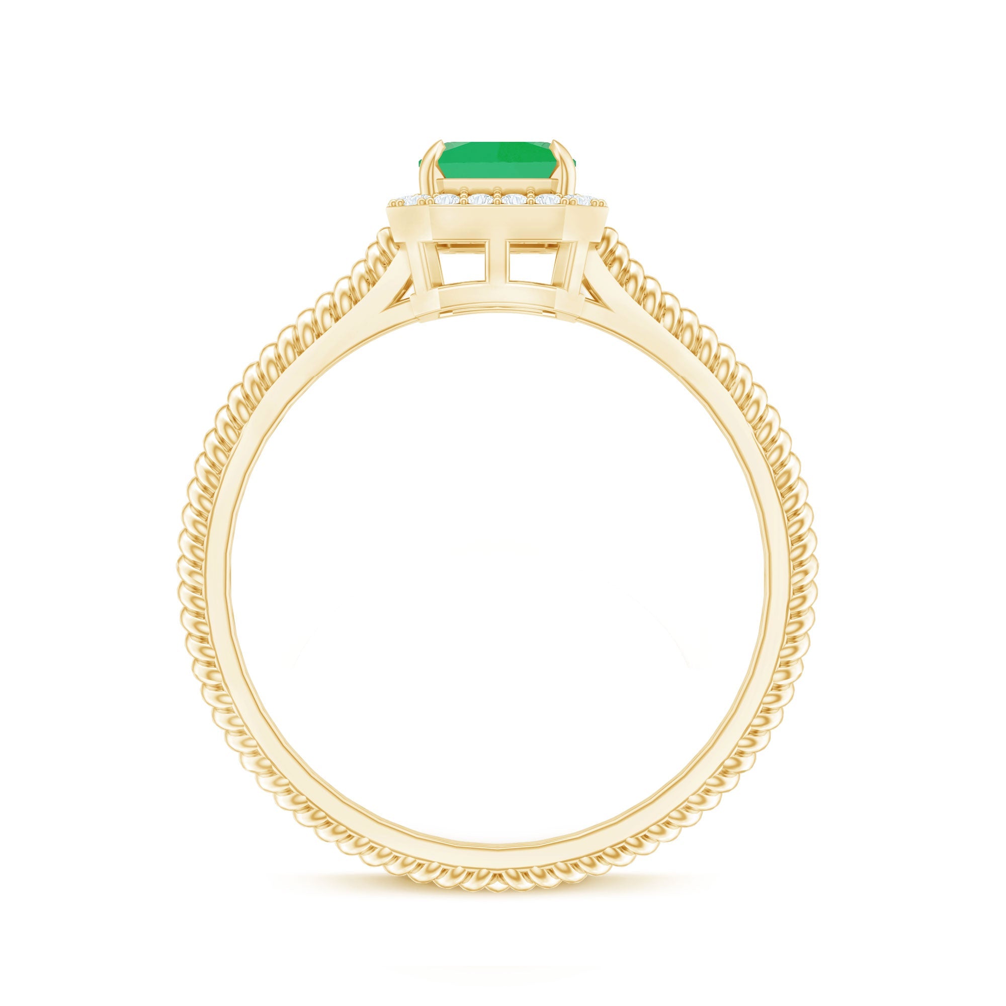 Emerald Engagement Ring - 1.2 Carat Emerald Cut with Diamond Halo & Twisted Rope Band