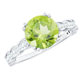 Peridot Engagement Ring – 2 Carat Solitaire with Diamond Side Stones & Double Prong Setting