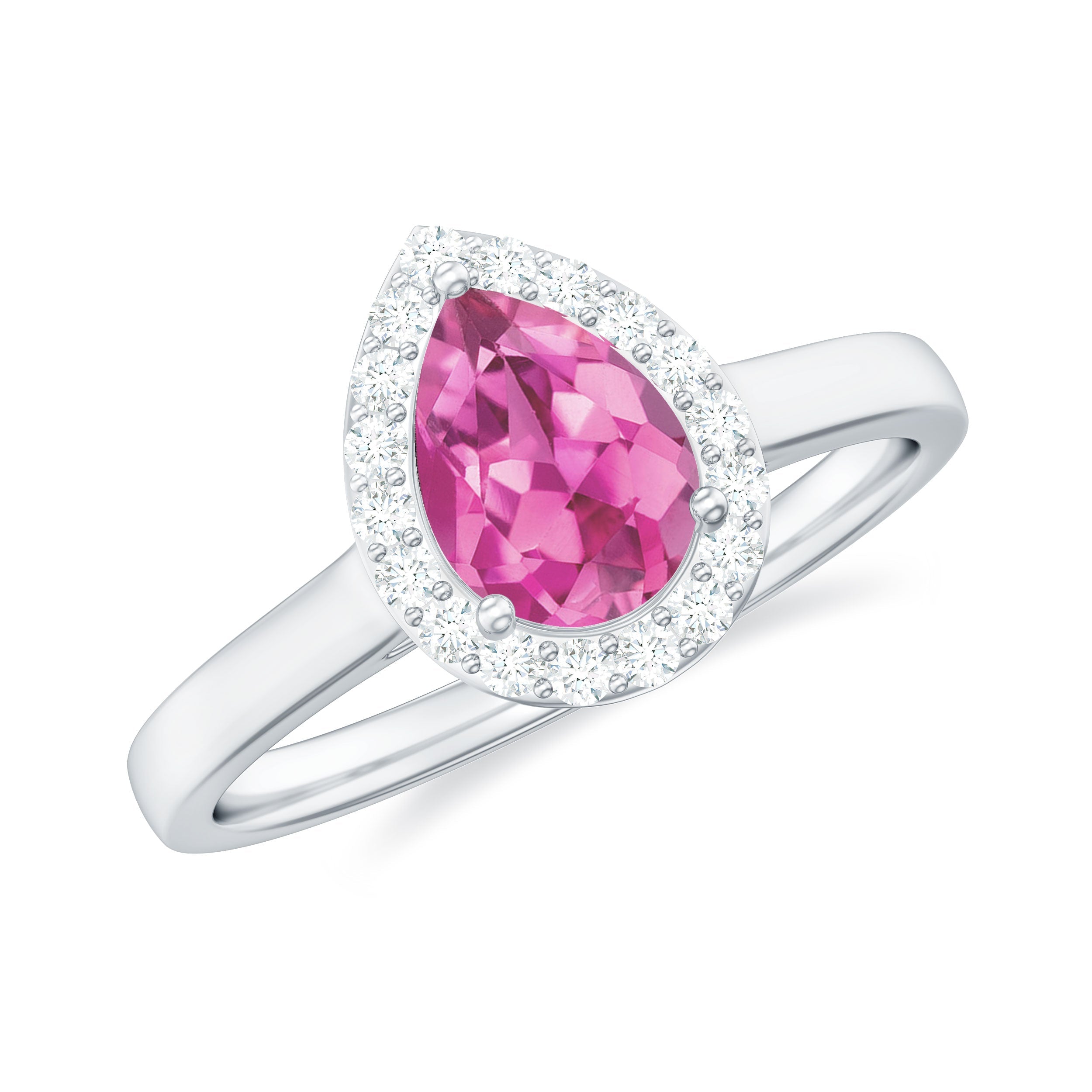 Pink Tourmaline Ring Pear Shape – 1.6 Carat Diamond Halo | AAA Quality Gemstone