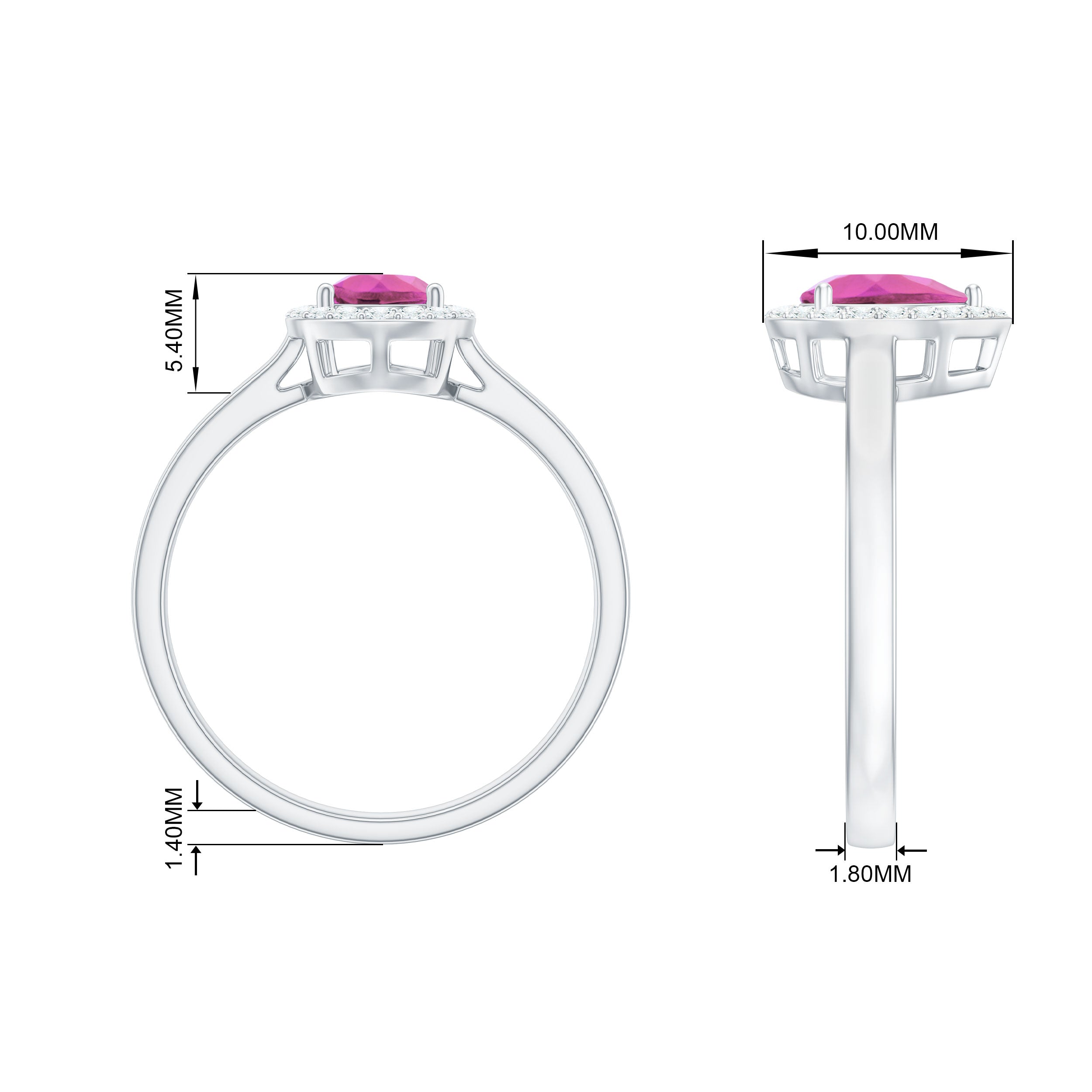 Pink Tourmaline Ring Pear Shape – 1.6 Carat Diamond Halo | AAA Quality Gemstone