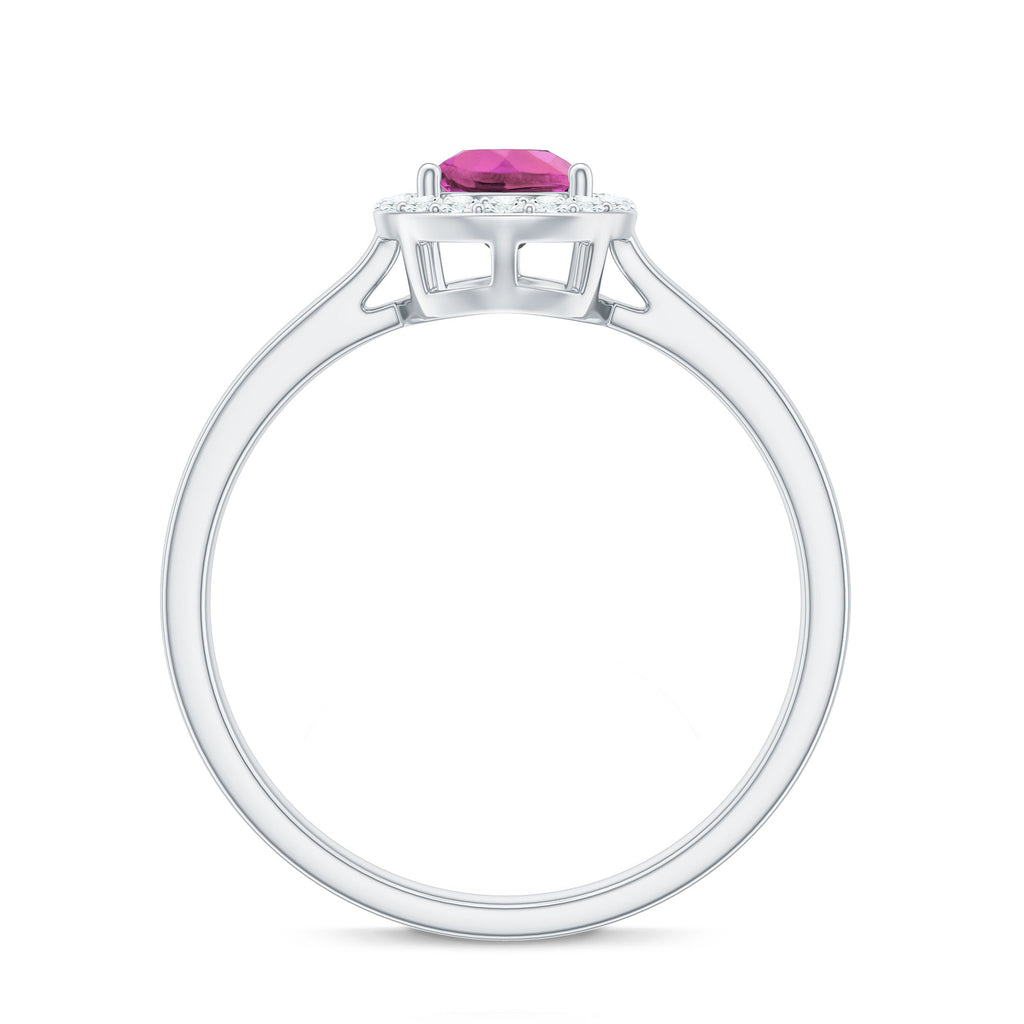 Pink Tourmaline Ring Pear Shape – 1.6 Carat Diamond Halo | AAA Quality Gemstone