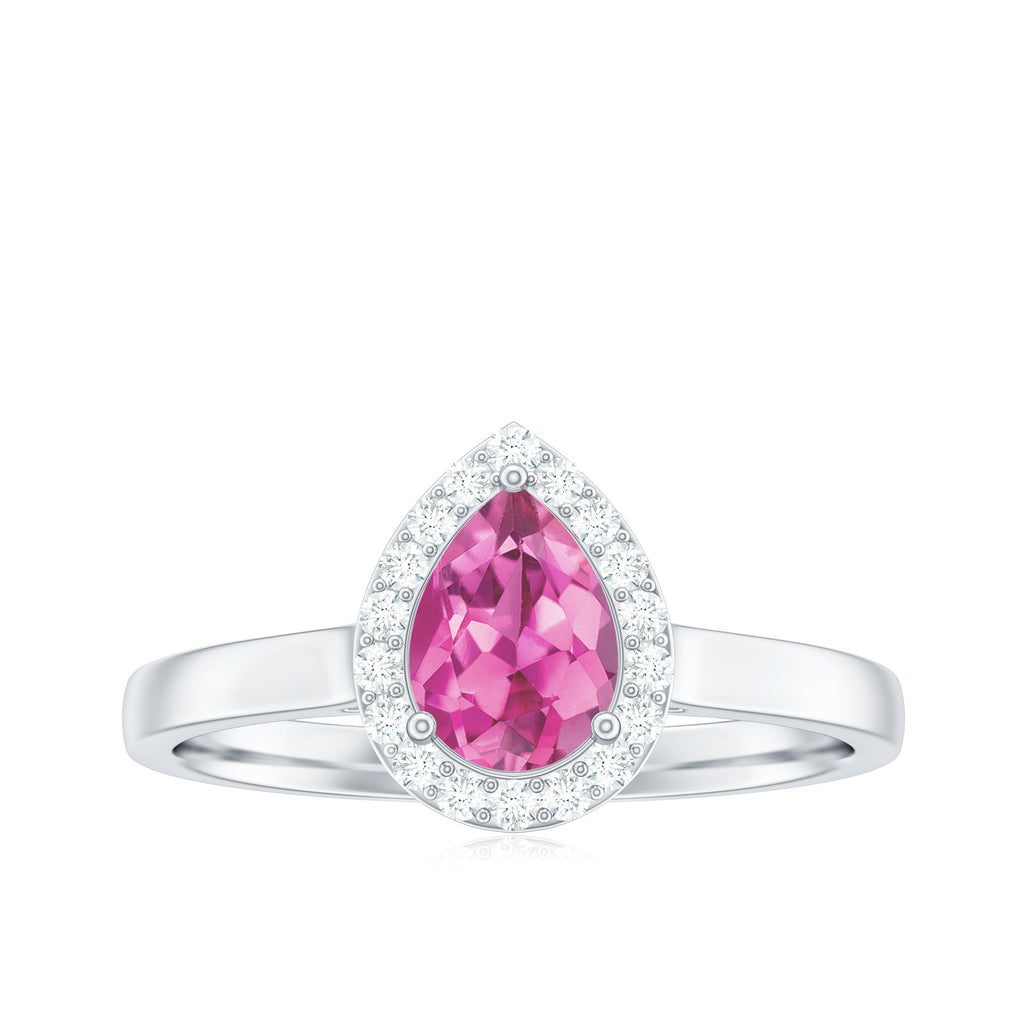 Pink Tourmaline Ring Pear Shape – 1.6 Carat Diamond Halo | AAA Quality Gemstone