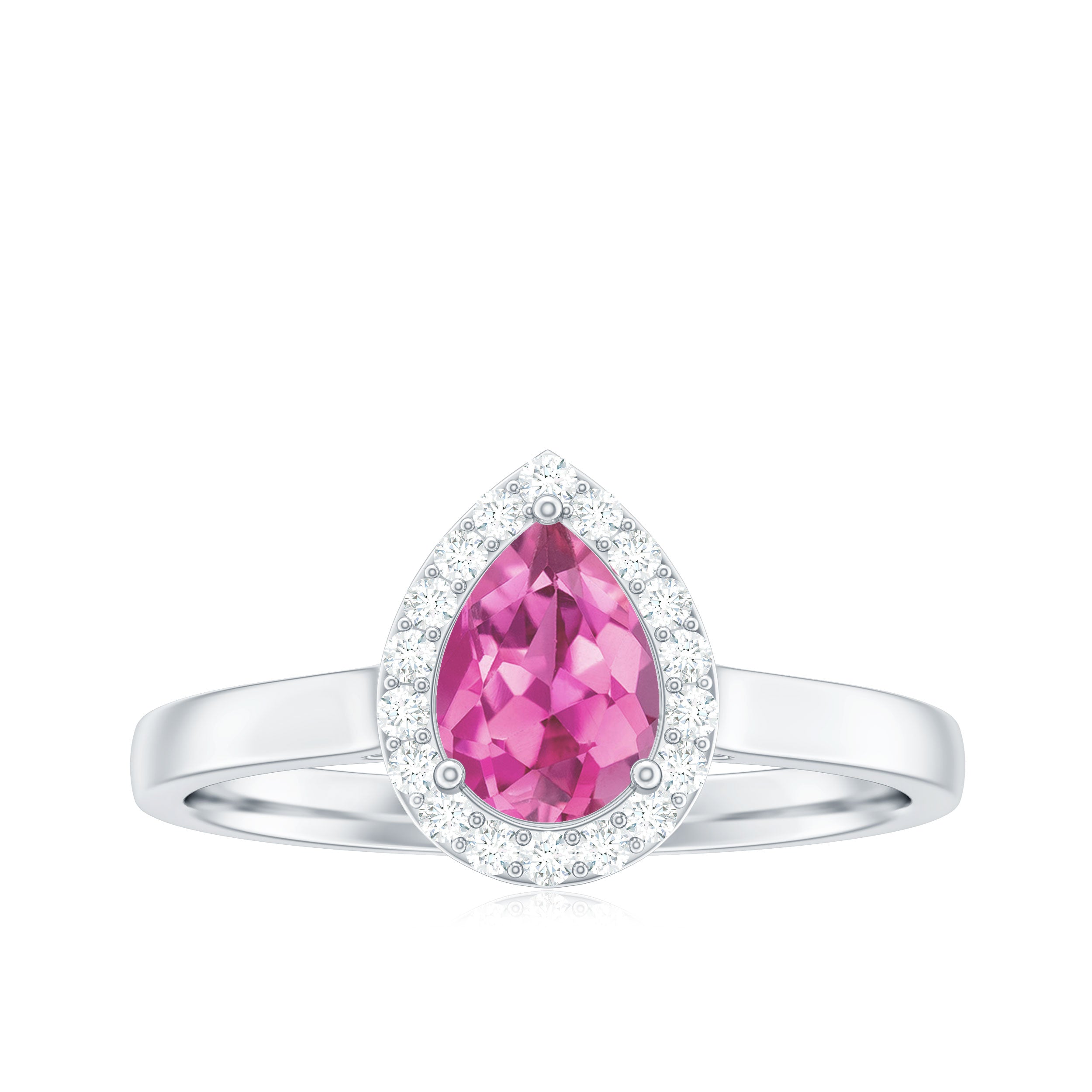 Pink Tourmaline Ring Pear Shape – 1.6 Carat Diamond Halo | AAA Quality Gemstone