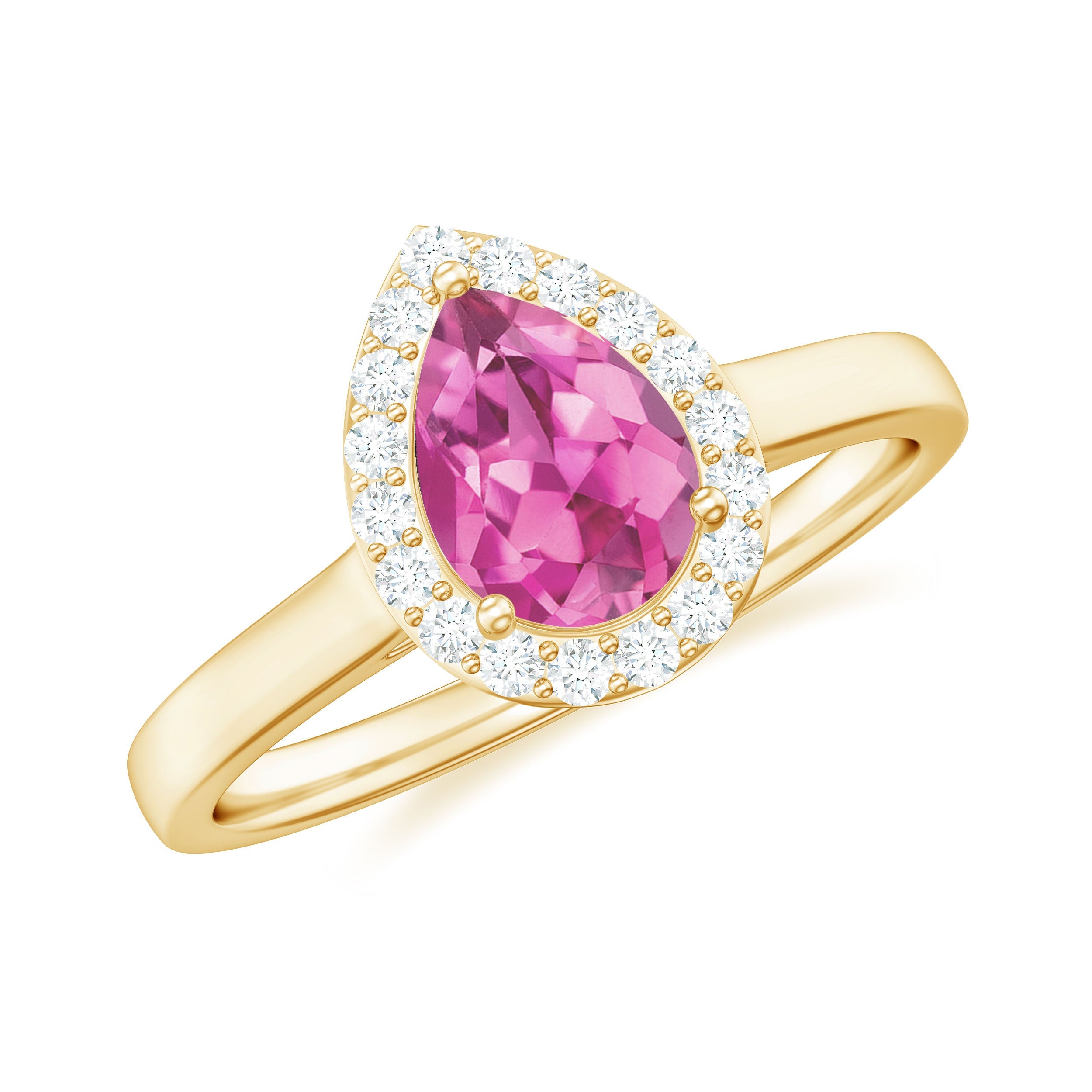 Pink Tourmaline Ring Pear Shape – 1.6 Carat Diamond Halo | AAA Quality Gemstone