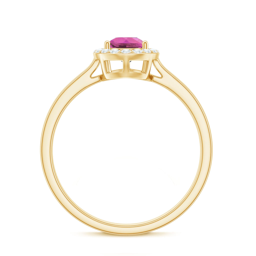 Pink Tourmaline Ring Pear Shape – 1.6 Carat Diamond Halo | AAA Quality Gemstone