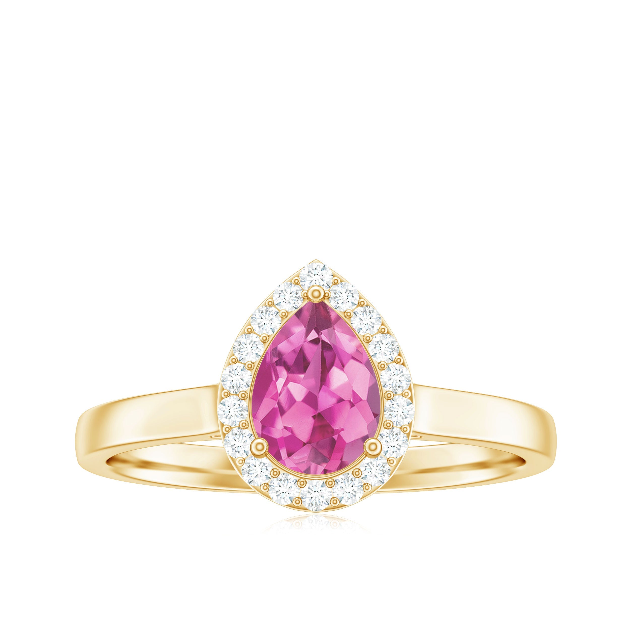 Pink Tourmaline Ring Pear Shape – 1.6 Carat Diamond Halo | AAA Quality Gemstone