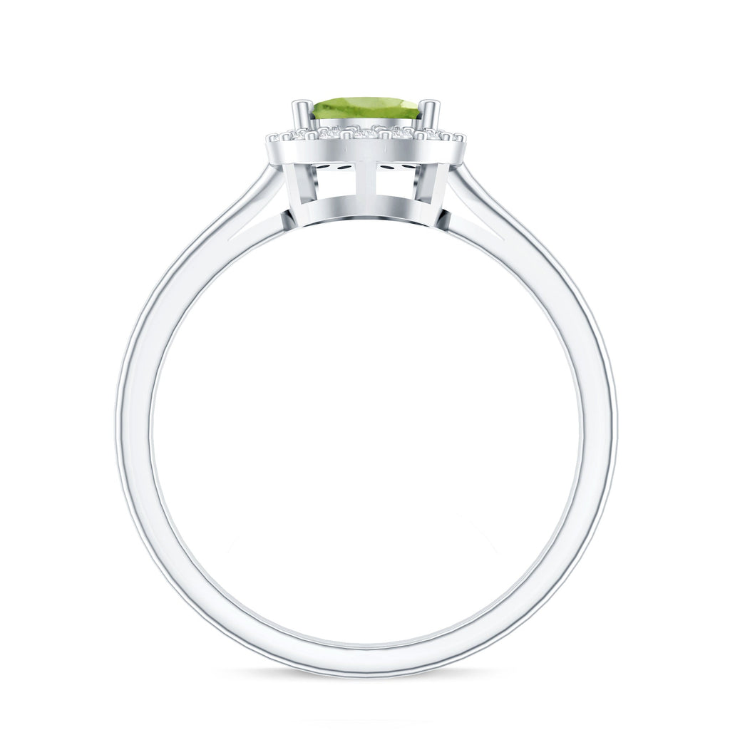 Peridot Engagement Ring – Teardrop Pear Shape with Diamond Halo Setting