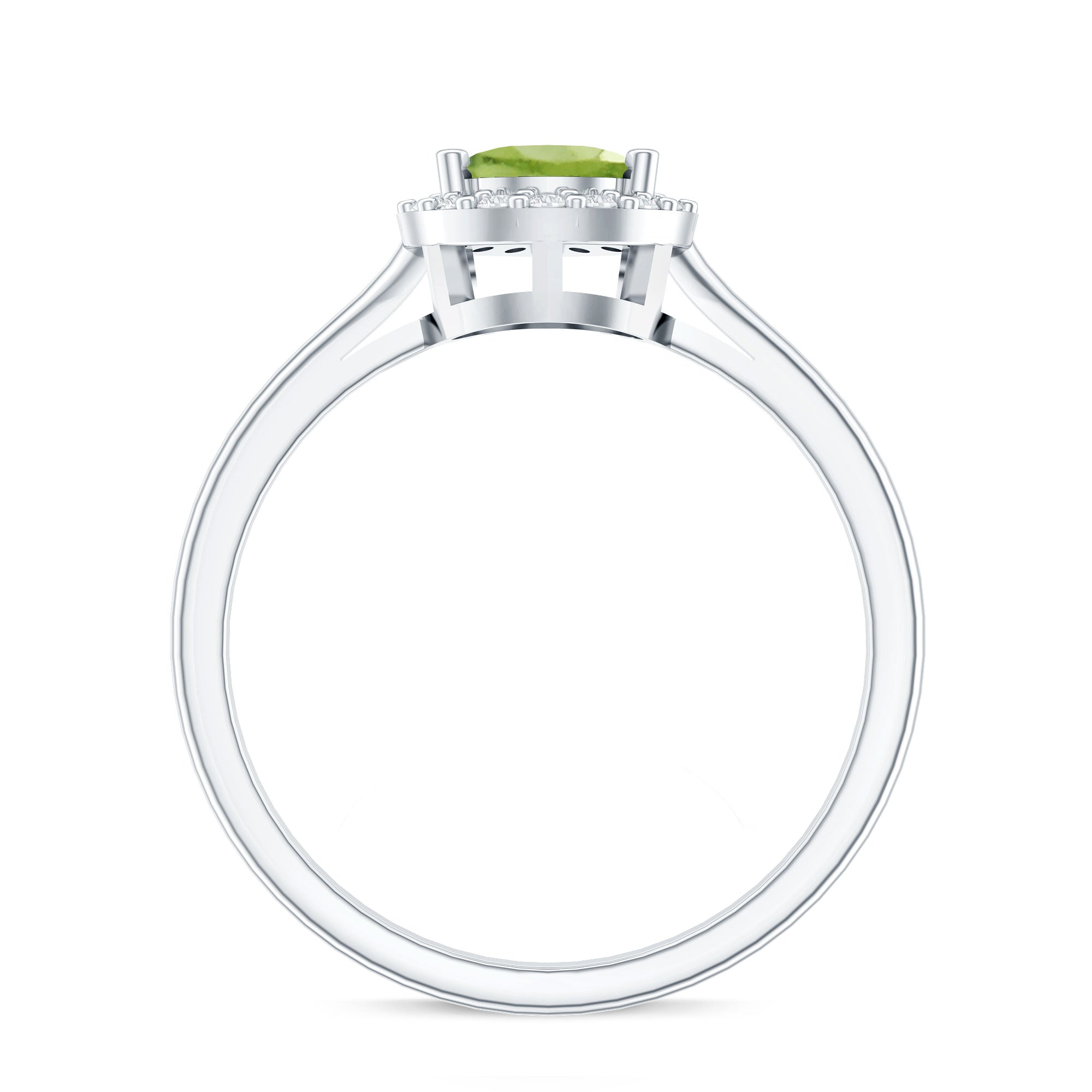 Peridot Engagement Ring – Teardrop Pear Shape with Diamond Halo Setting
