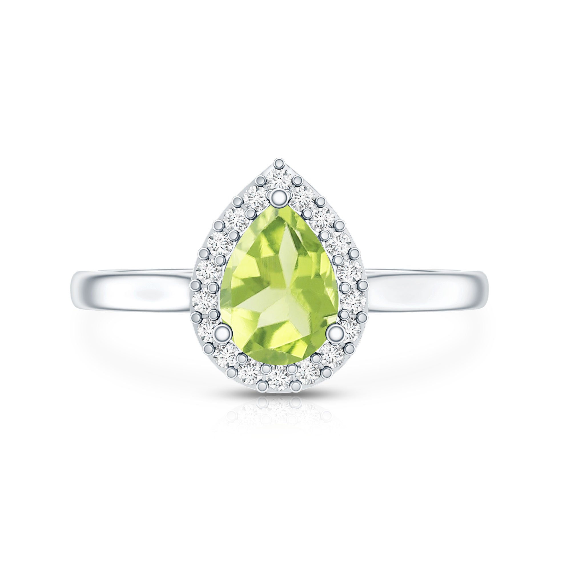 Peridot Engagement Ring – Teardrop Pear Shape with Diamond Halo Setting